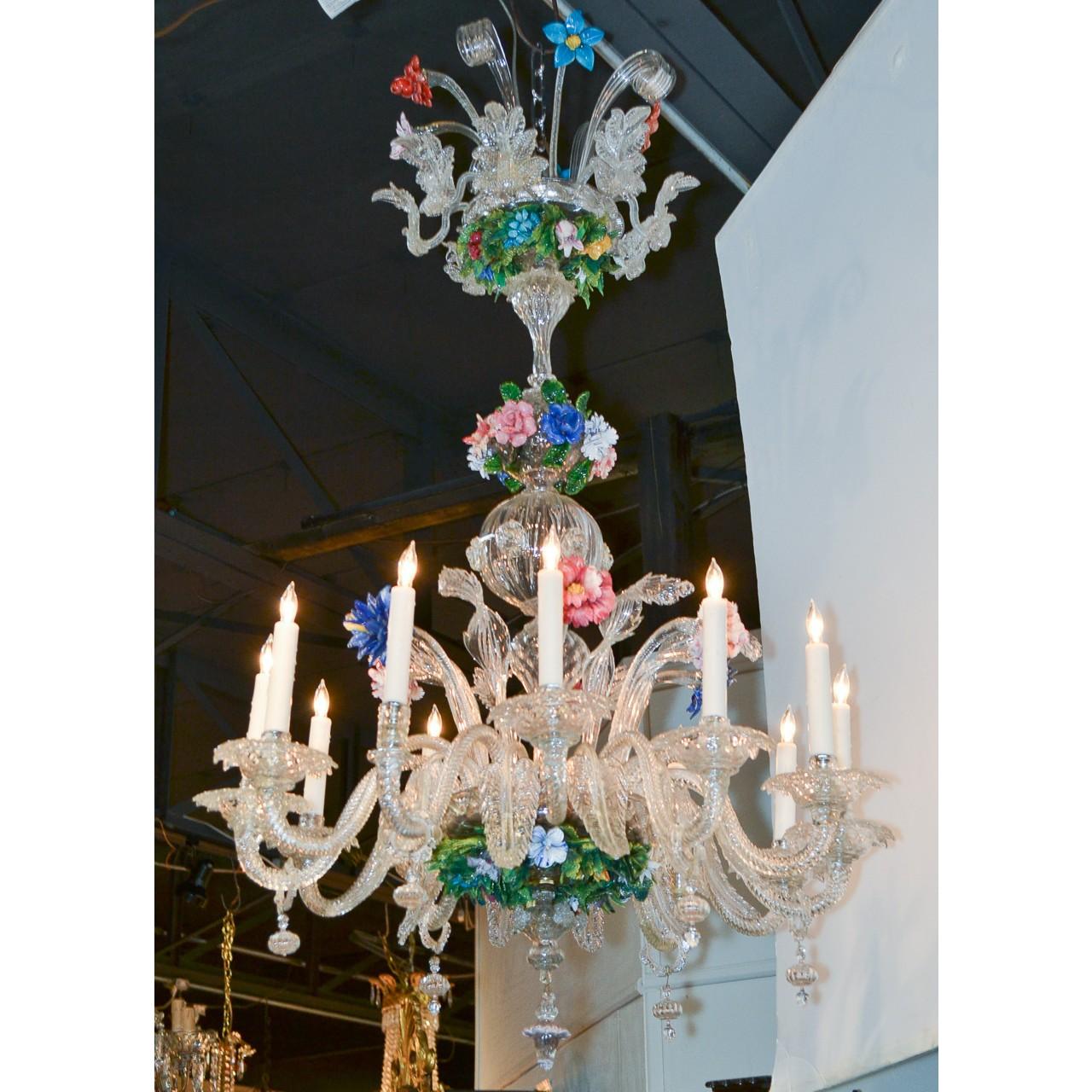 Dyed Venetian Multi-Color Glass Chandelier, circa 1920 For Sale