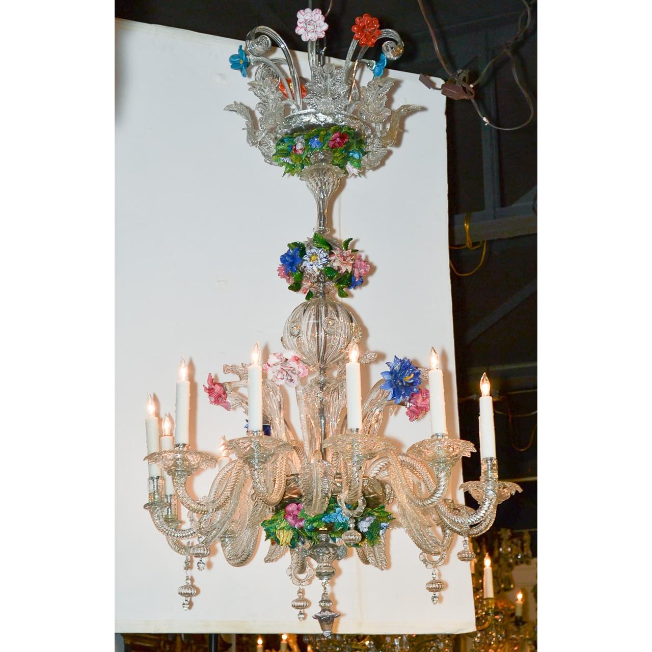 20th Century Venetian Multi-Color Glass Chandelier, circa 1920 For Sale
