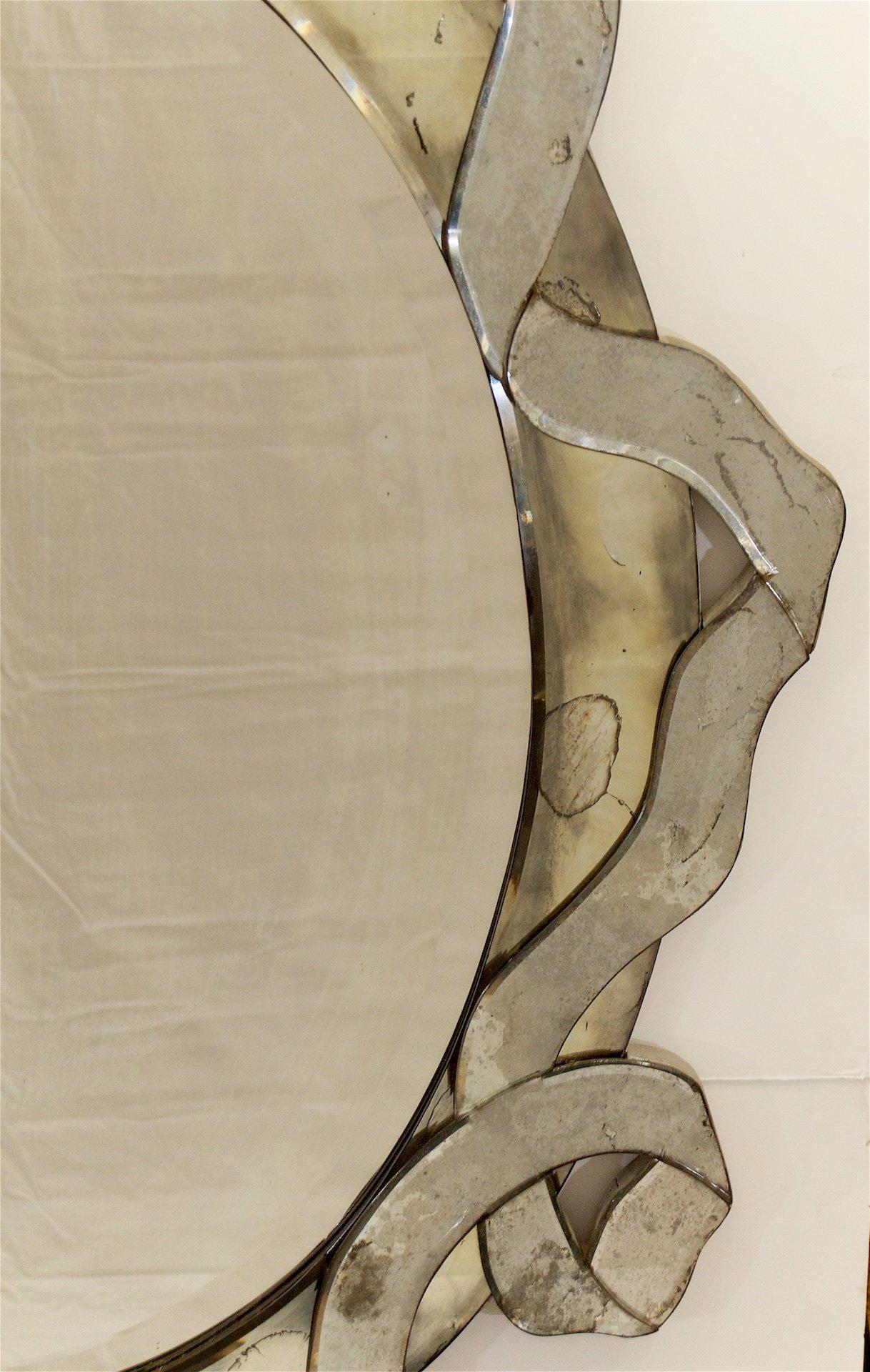 Silvered Venetian Multipart Ribbon-Form Mirror