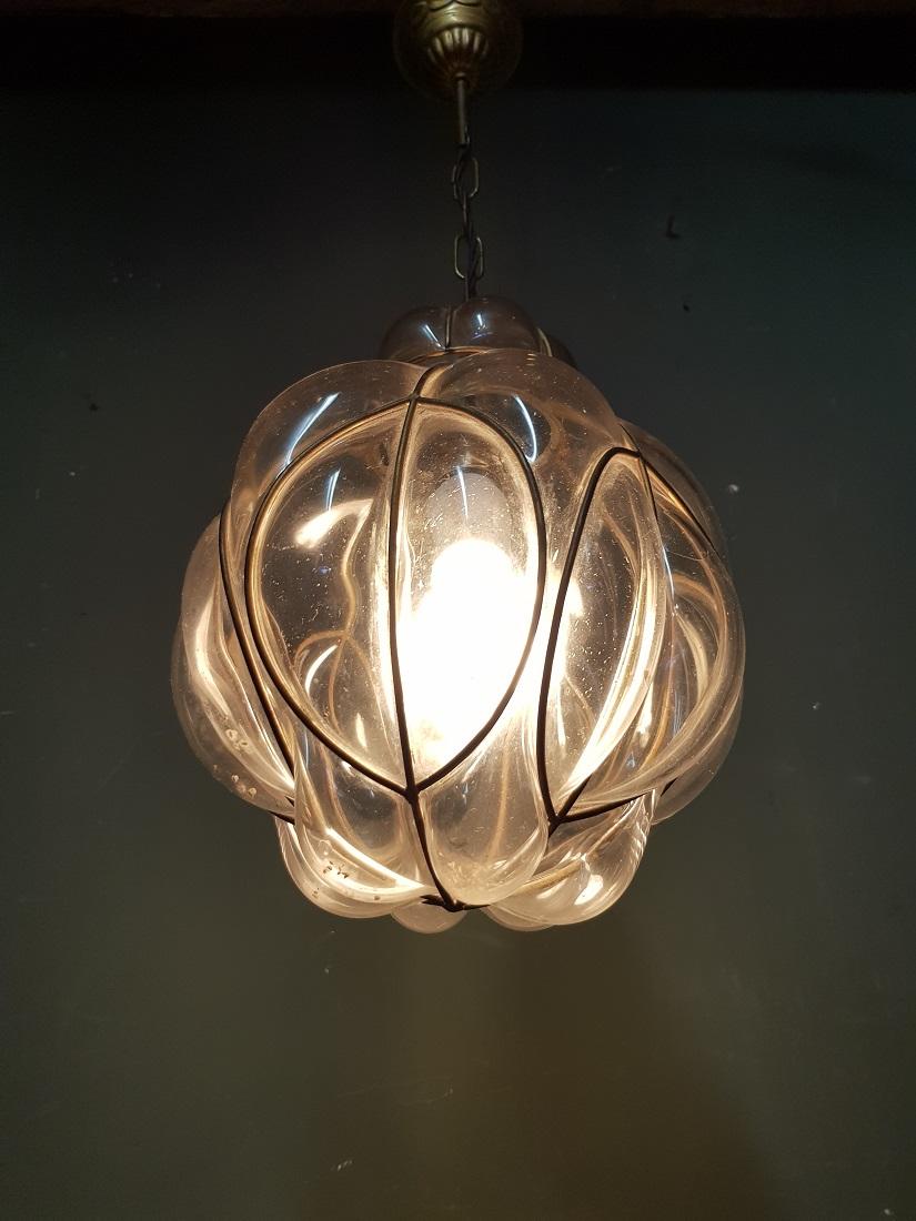 Venetian Murano 1 Light Pendant with Clear Glass Hand Blown In Good Condition In Raalte, NL