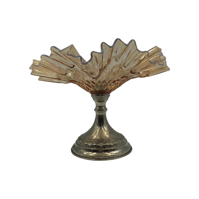 Venetian Murano Antique Opal Ruffled Rim Italian Art Glass Bowl, Art Nouveau For Sale