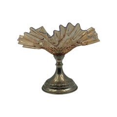 Venetian Murano Antique Opal Ruffled Rim Italian Art Glass Bowl, Art Nouveau