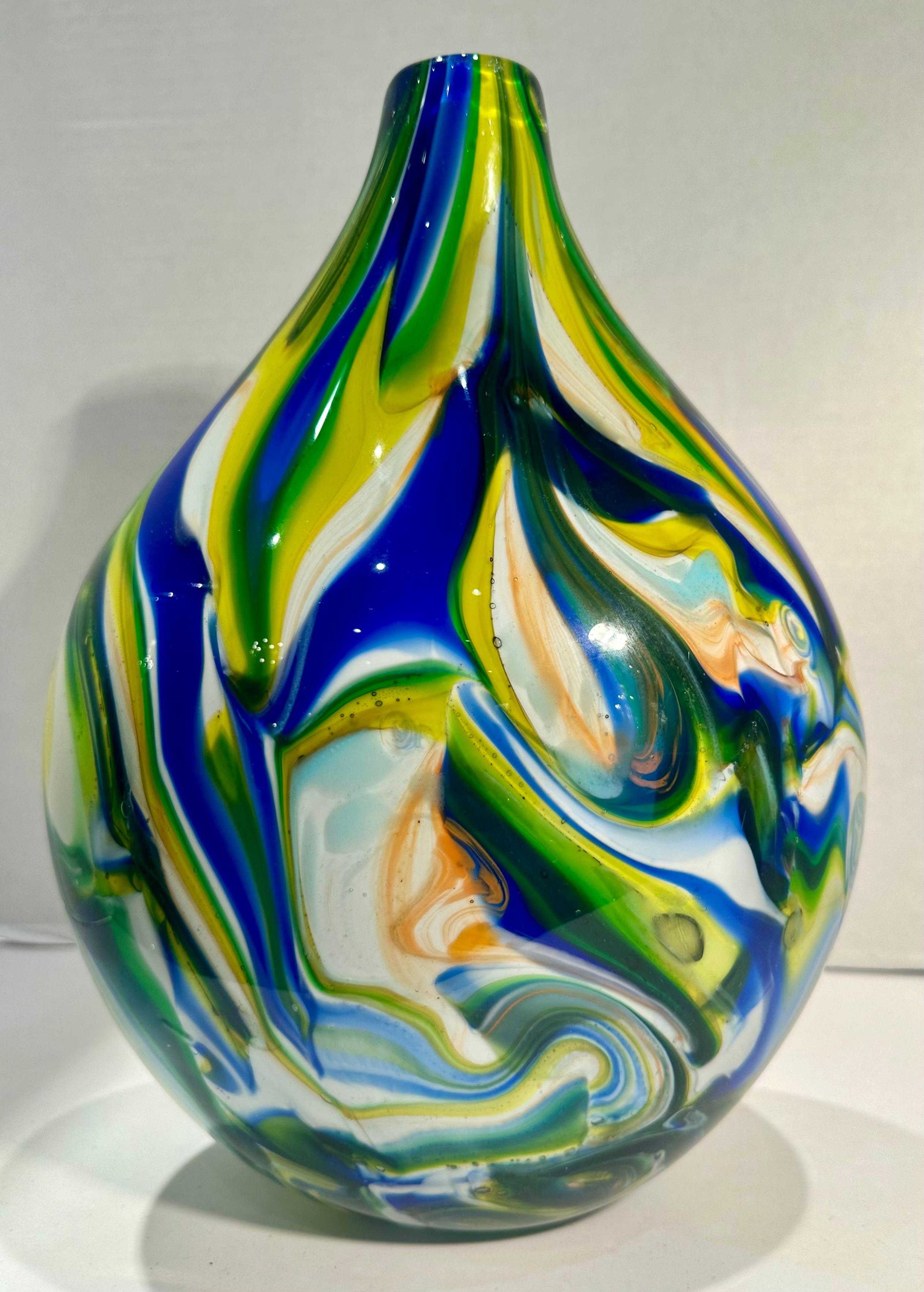 Italian Venetian Murano Art Glass Modern Free Flow Design Polychrome Abstract Vase For Sale