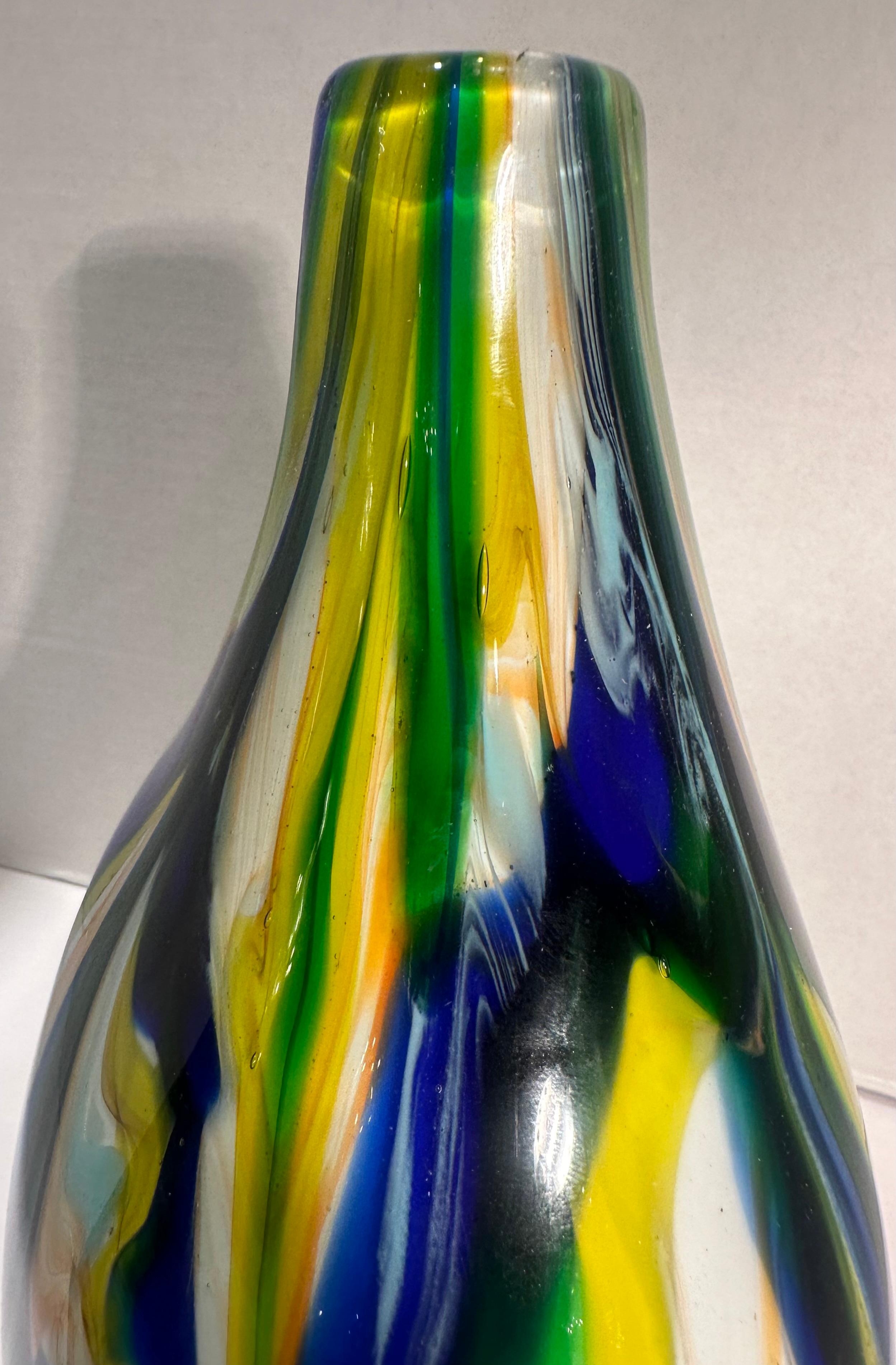 Hand-Crafted Venetian Murano Art Glass Modern Free Flow Design Polychrome Abstract Vase For Sale