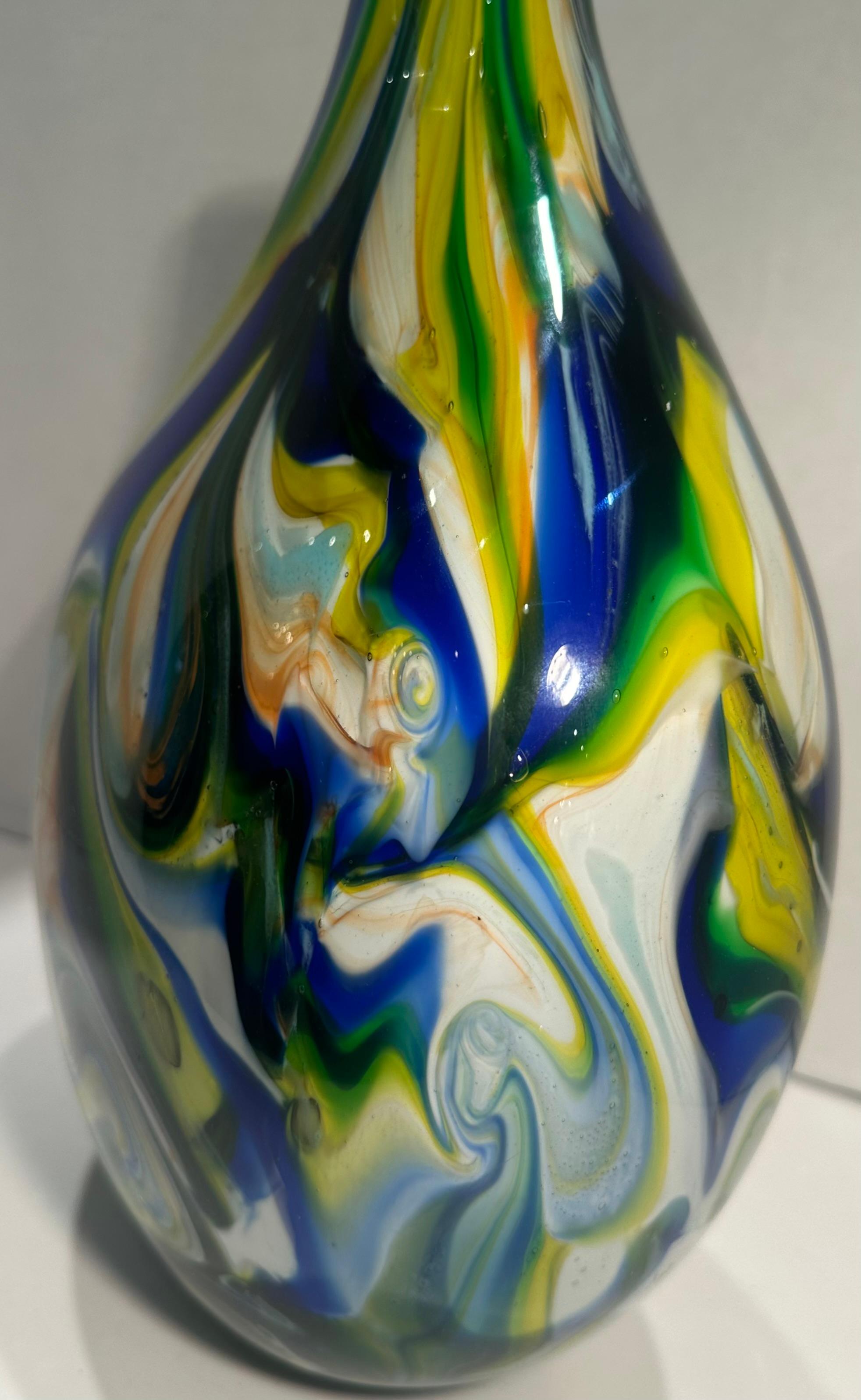 Venetian Murano Art Glass Modern Free Flow Design Polychrome Abstract Vase In Excellent Condition For Sale In Tustin, CA