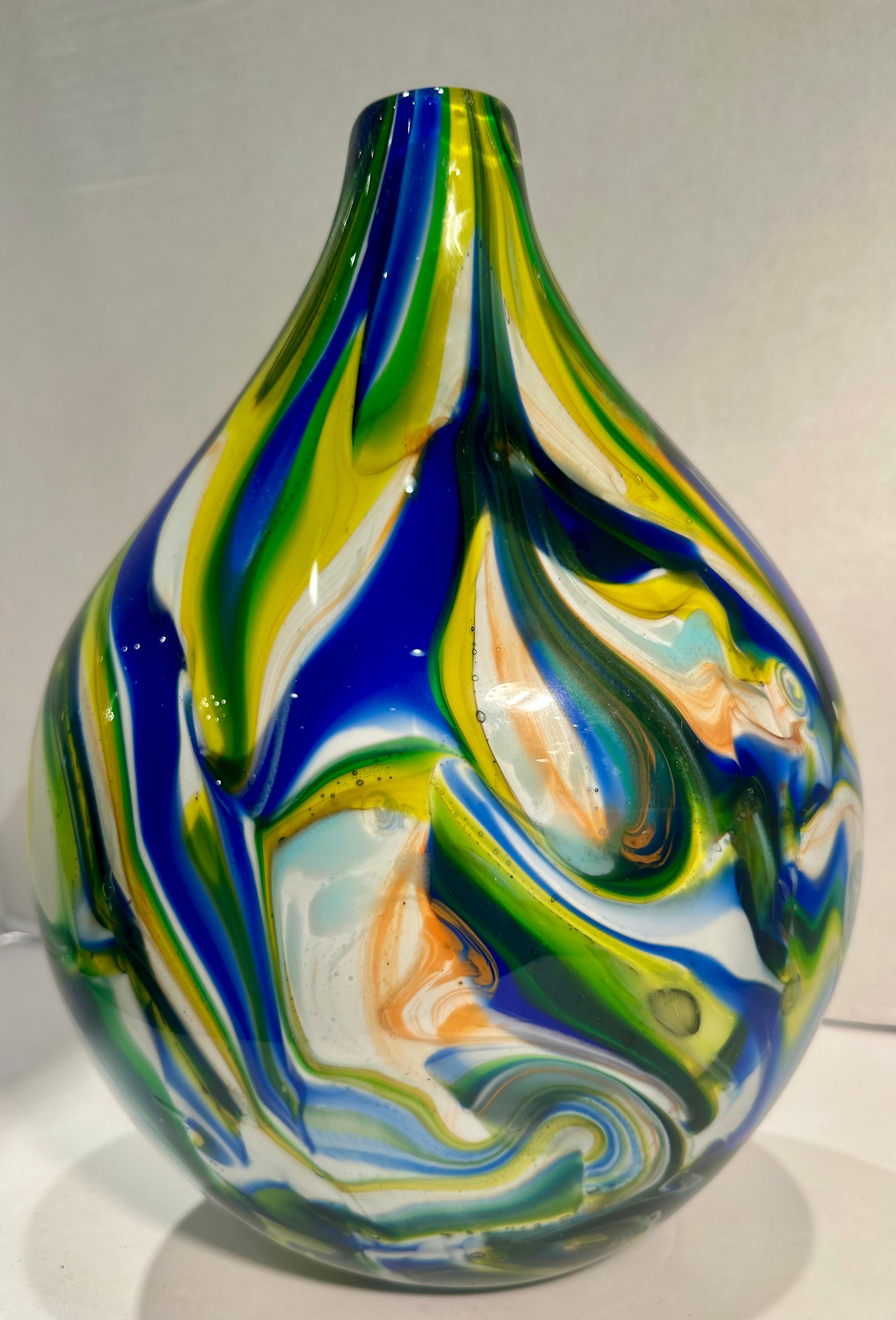 20th Century Venetian Murano Art Glass Modern Free Flow Design Polychrome Abstract Vase For Sale