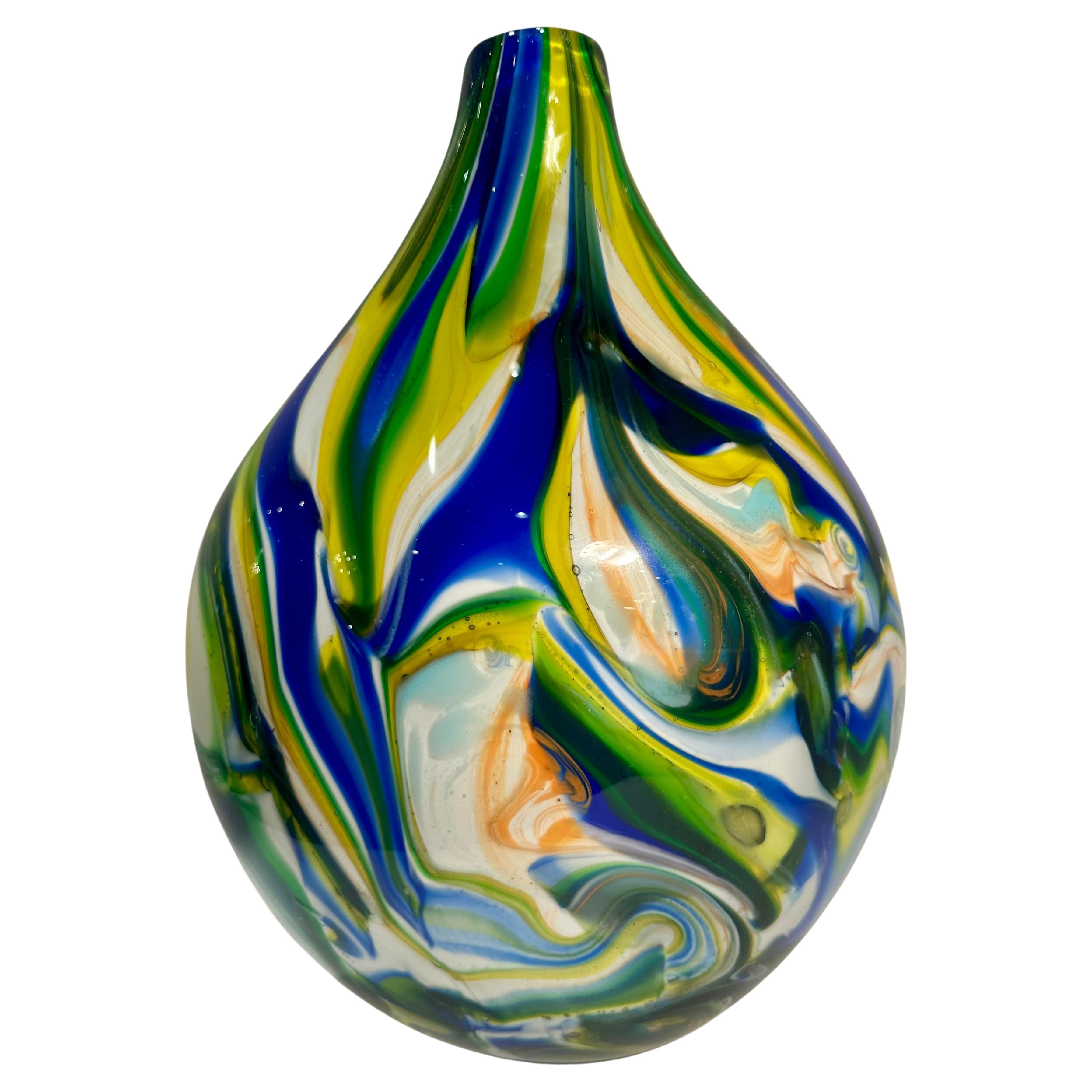 Vaso in vetro artistico di Murano moderno a flusso libero con design astratto policromo