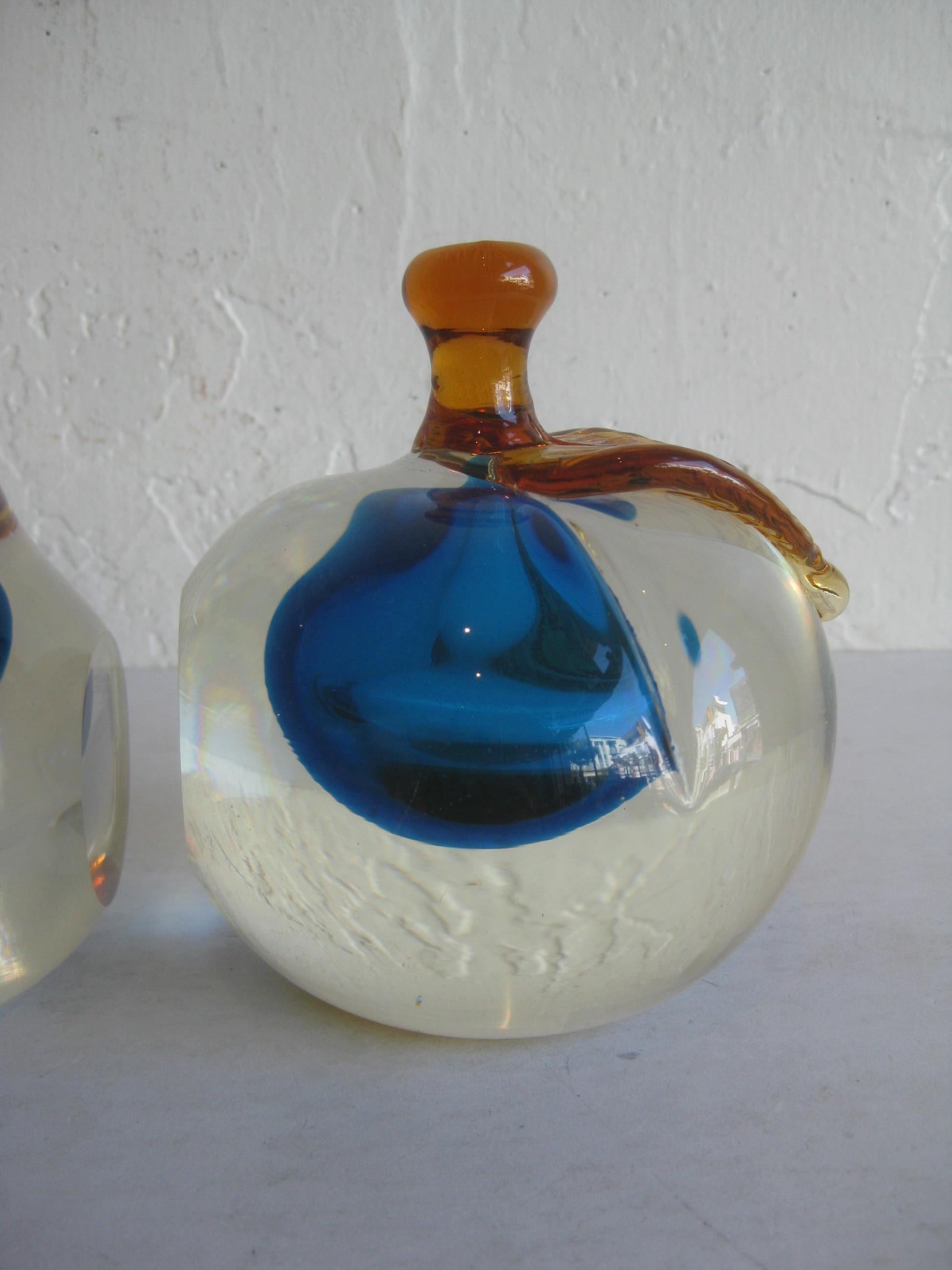 Venetian Murano Art Glass Sommerso Apple & Pear Bookends by Alfredo Barbini In Excellent Condition In San Diego, CA