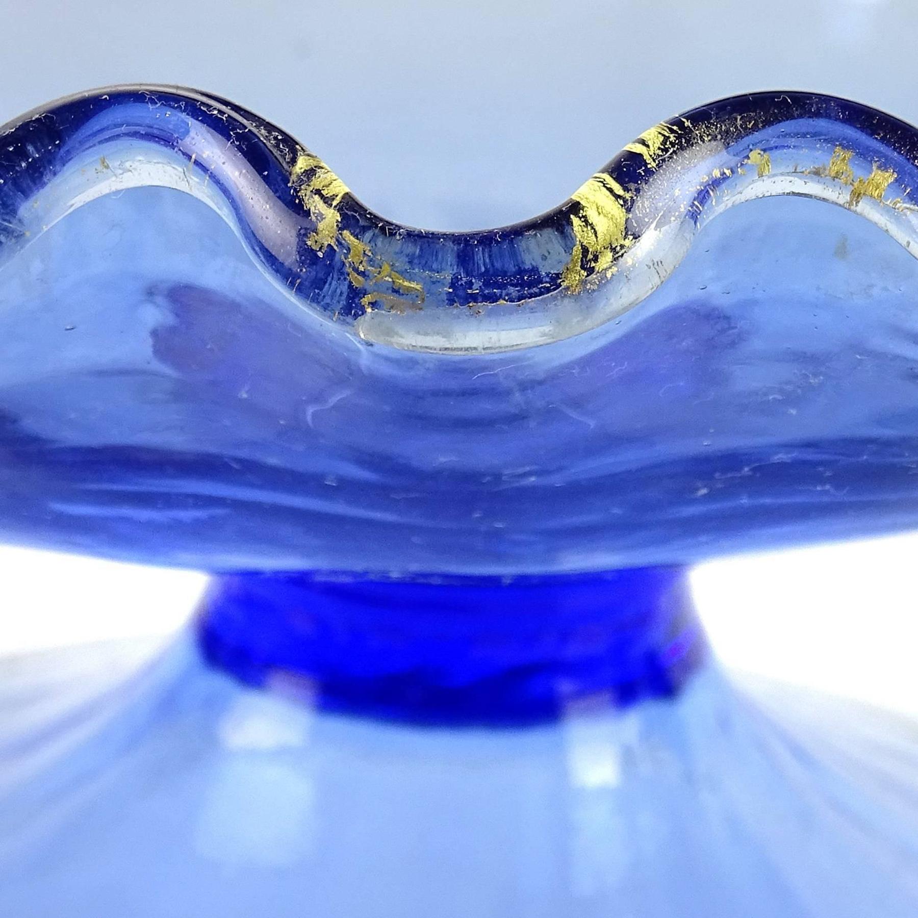 Cuenco veneciano de Murano azul con motas doradas Pegaso de vidrio artístico italiano Italiano