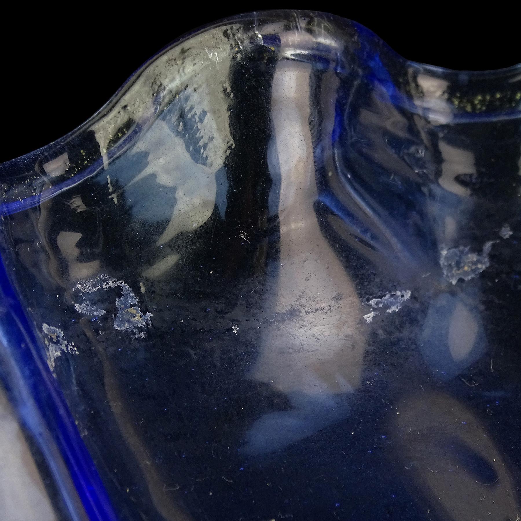Cuenco veneciano de Murano azul con motas doradas Pegaso de vidrio artístico italiano Hecho a mano