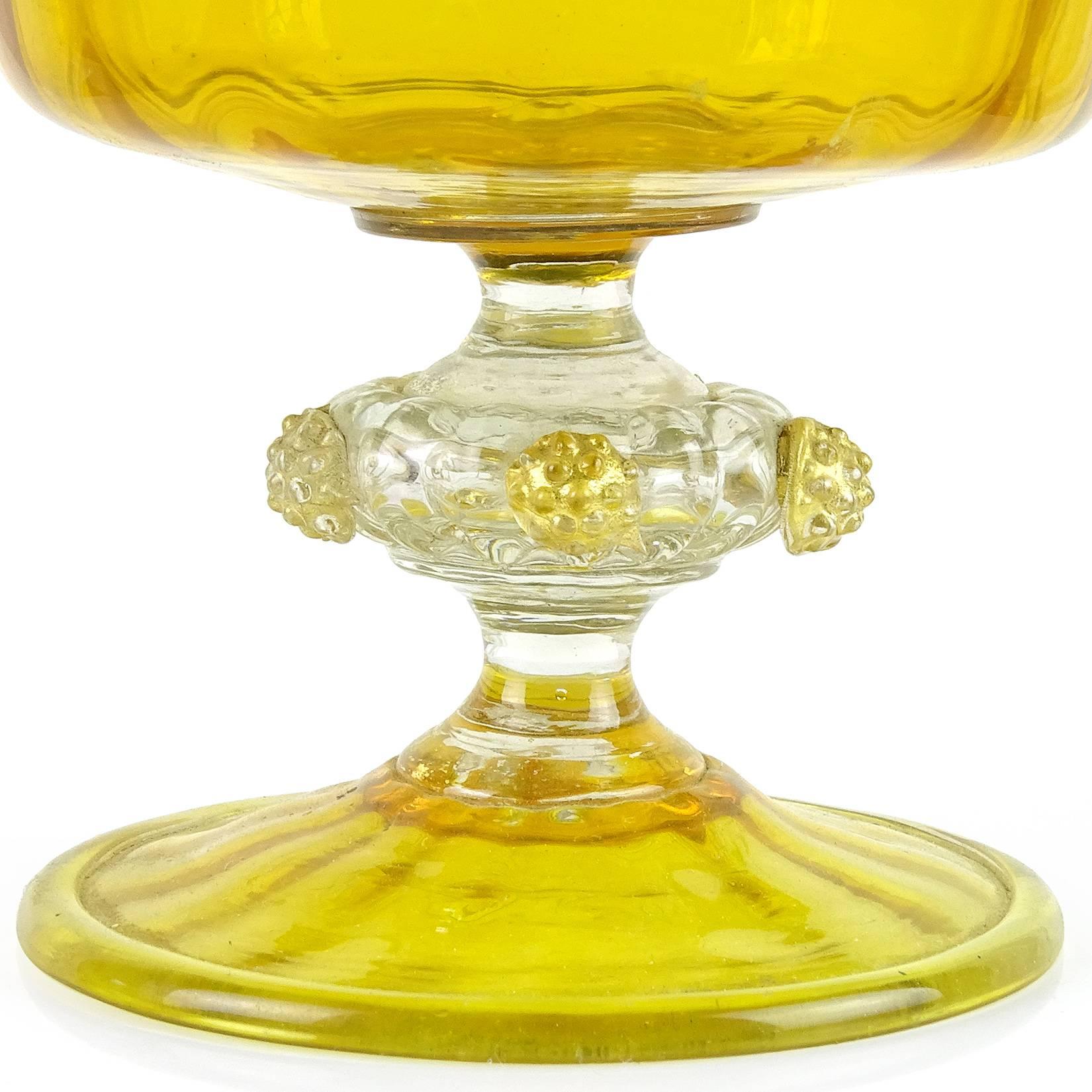 Venetian Murano C. V. M. Yellow Green Drip Gold Italian Art Glass Trophy Vase In Good Condition In Kissimmee, FL