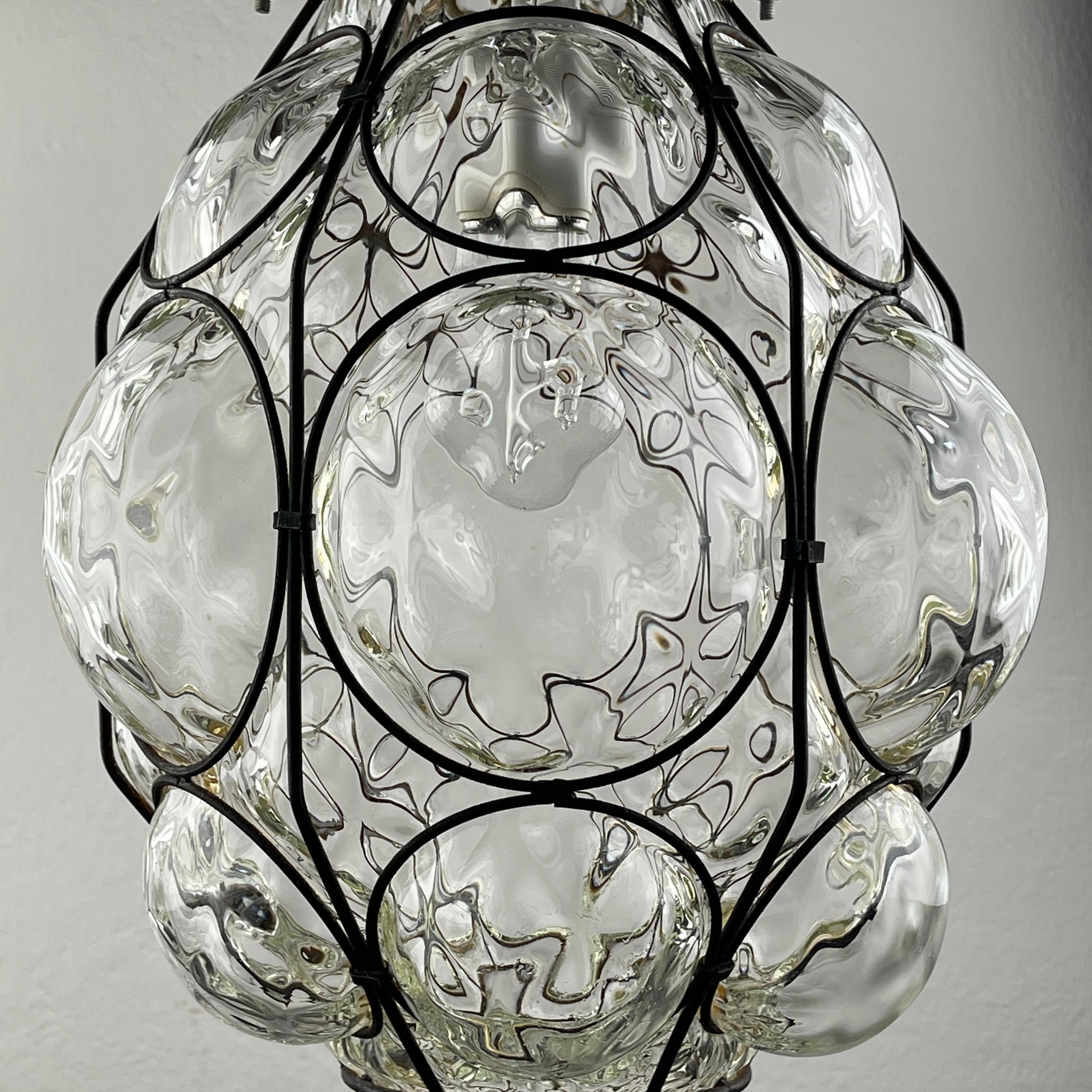 Venetian Murano Caged Glass Pendant Lamp, Italy 1940s  3