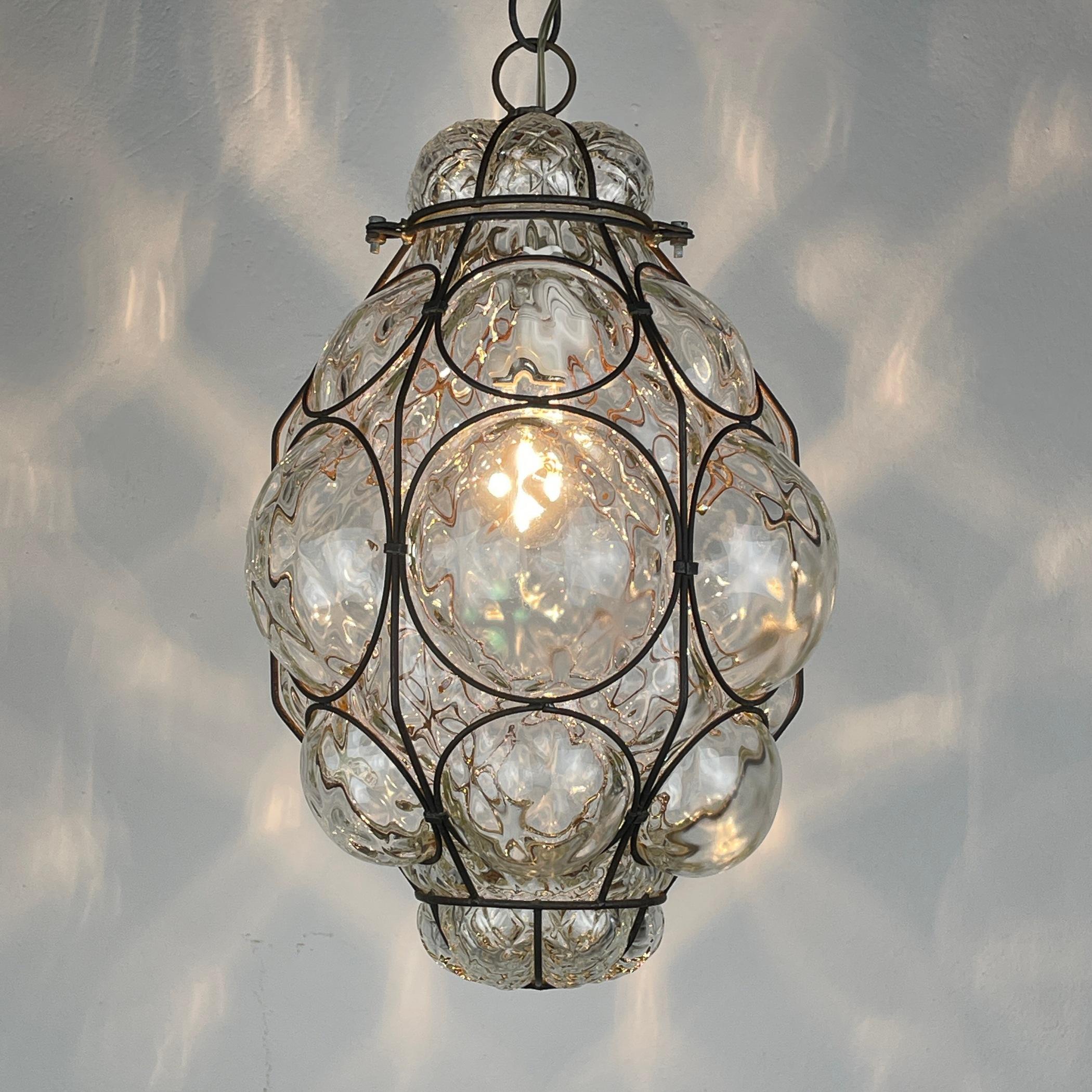 Venetian Murano Caged Glass Pendant Lamp, Italy 1940s  5