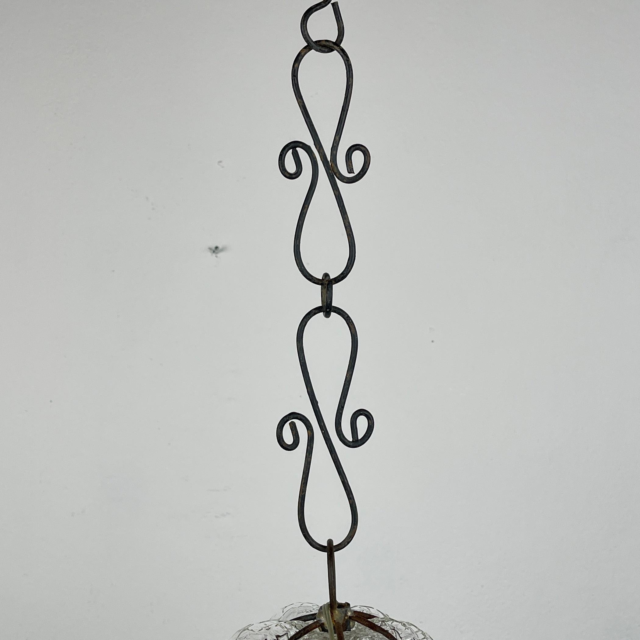 Venetian Murano Caged Glass Pendant Lamp, Italy 1940s  6