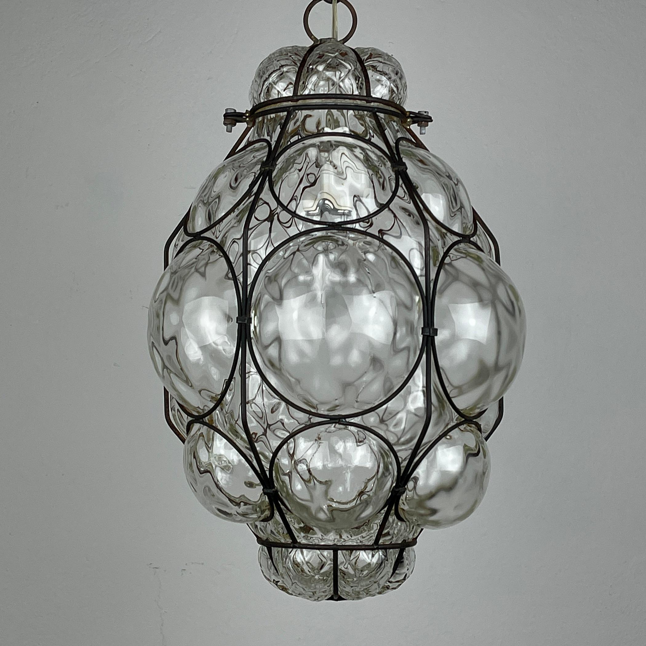 Venetian Murano Caged Glass Pendant Lamp, Italy 1940s  7
