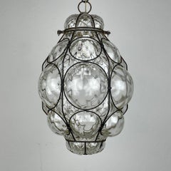 Venetian Murano Caged Glass Pendant Lamp, Italy 1940s
