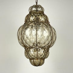 Venetian Murano Caged Glass Pendant Lamp, Italy 1940s