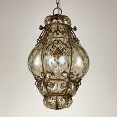 Venetian Murano Caged Glass Pendant Lamp, Italy 1940s