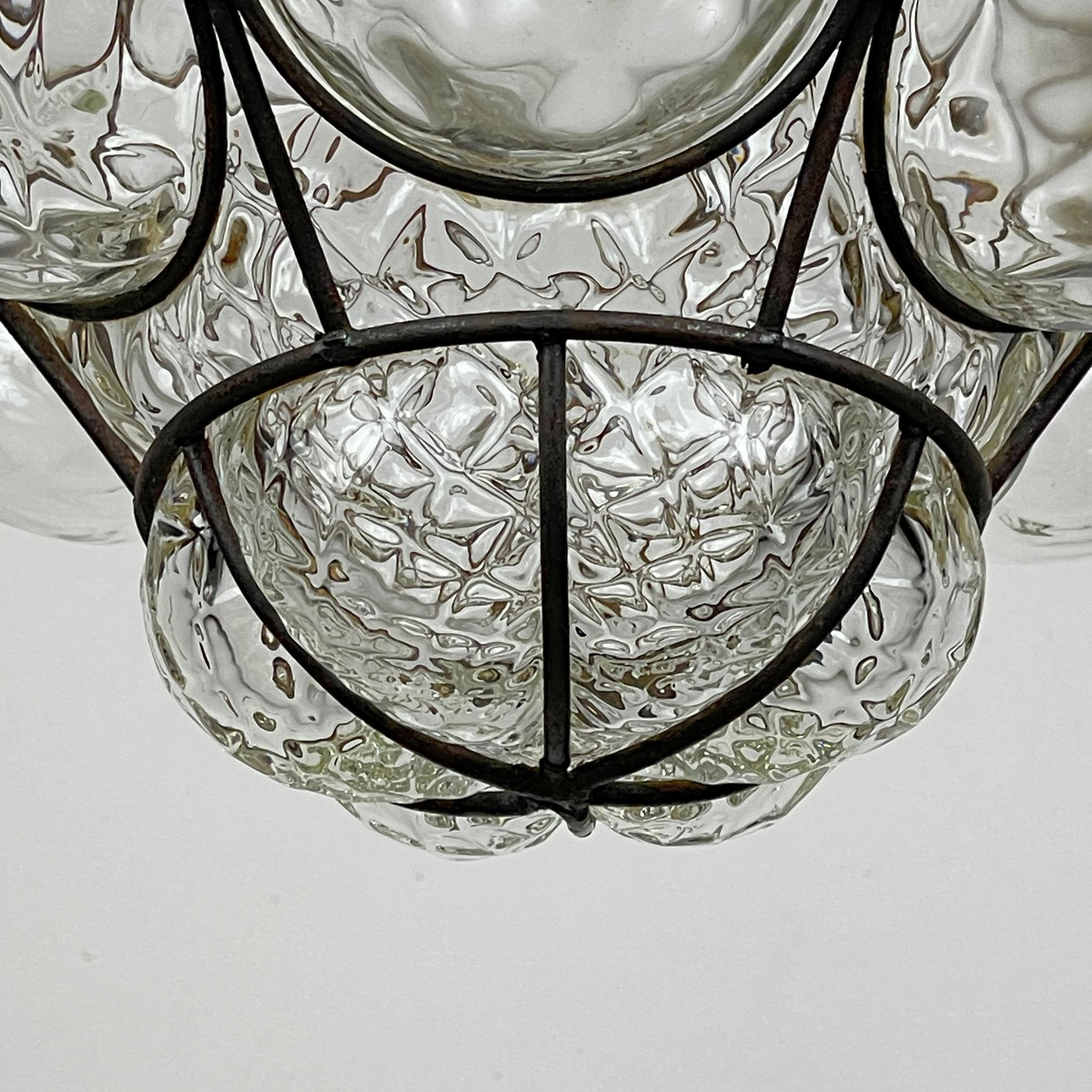 Mid-Century Modern Venetian Murano Caged Glass Pendant Lamp, Italy 1940s 