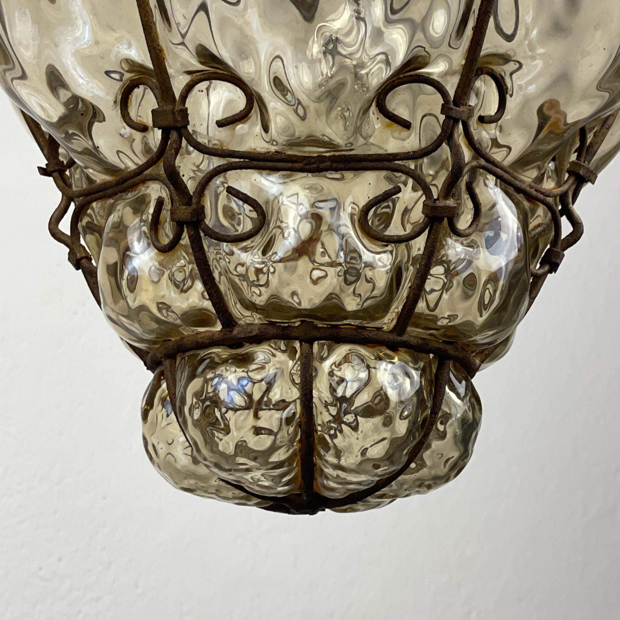 Italian Venetian Murano Caged Glass Pendant Lamp, Italy 1940s