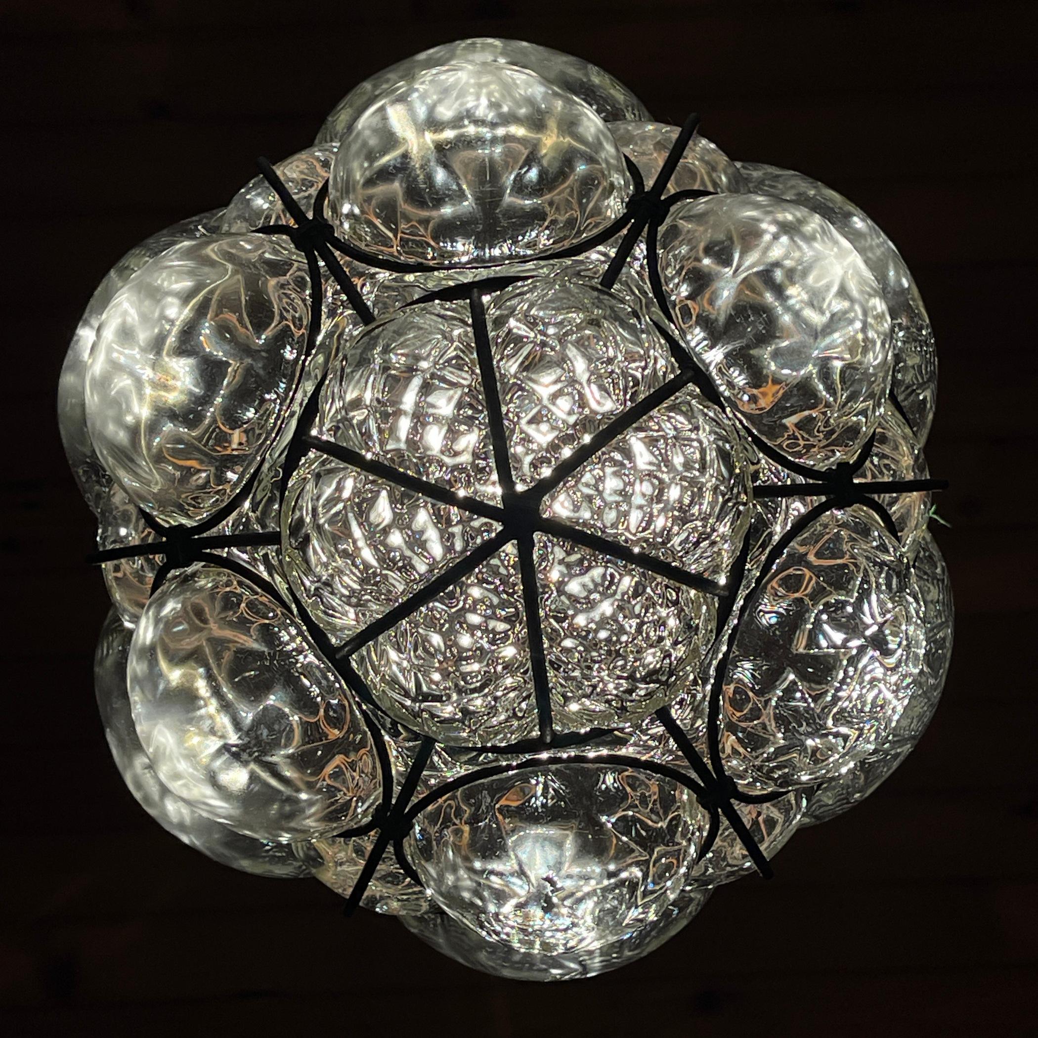 20th Century Venetian Murano Caged Glass Pendant Lamp, Italy 1940s 