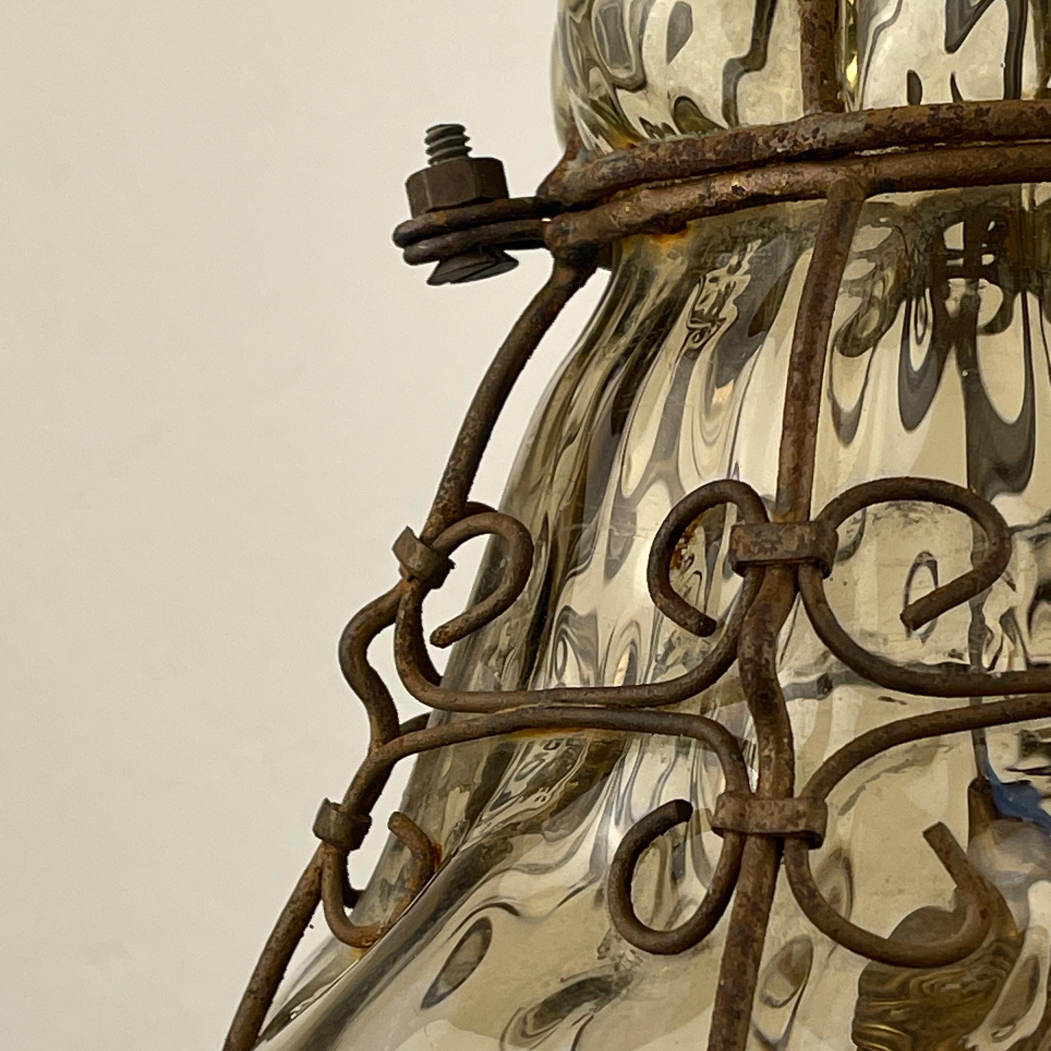 Venetian Murano Caged Glass Pendant Lamp, Italy 1940s 1