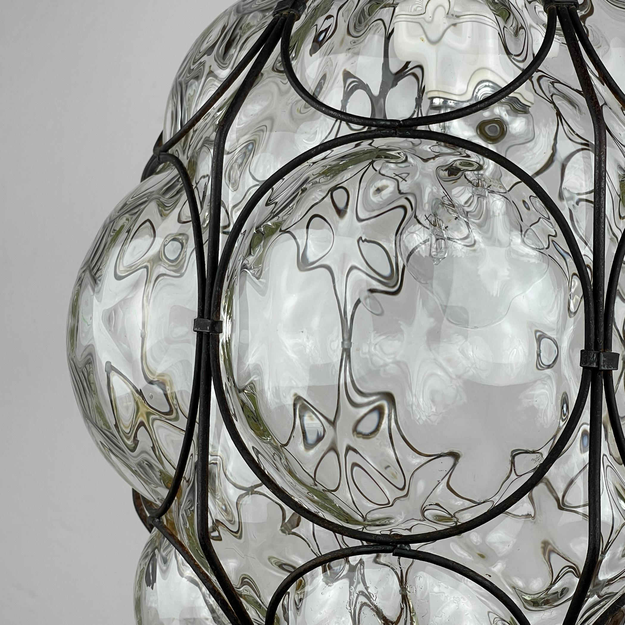 Venetian Murano Caged Glass Pendant Lamp, Italy 1940s  2