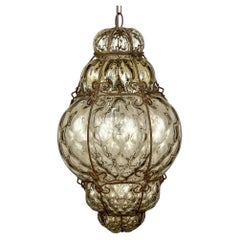 Venetian Murano Caged Glass Pendant Lamp, Italy 1940s
