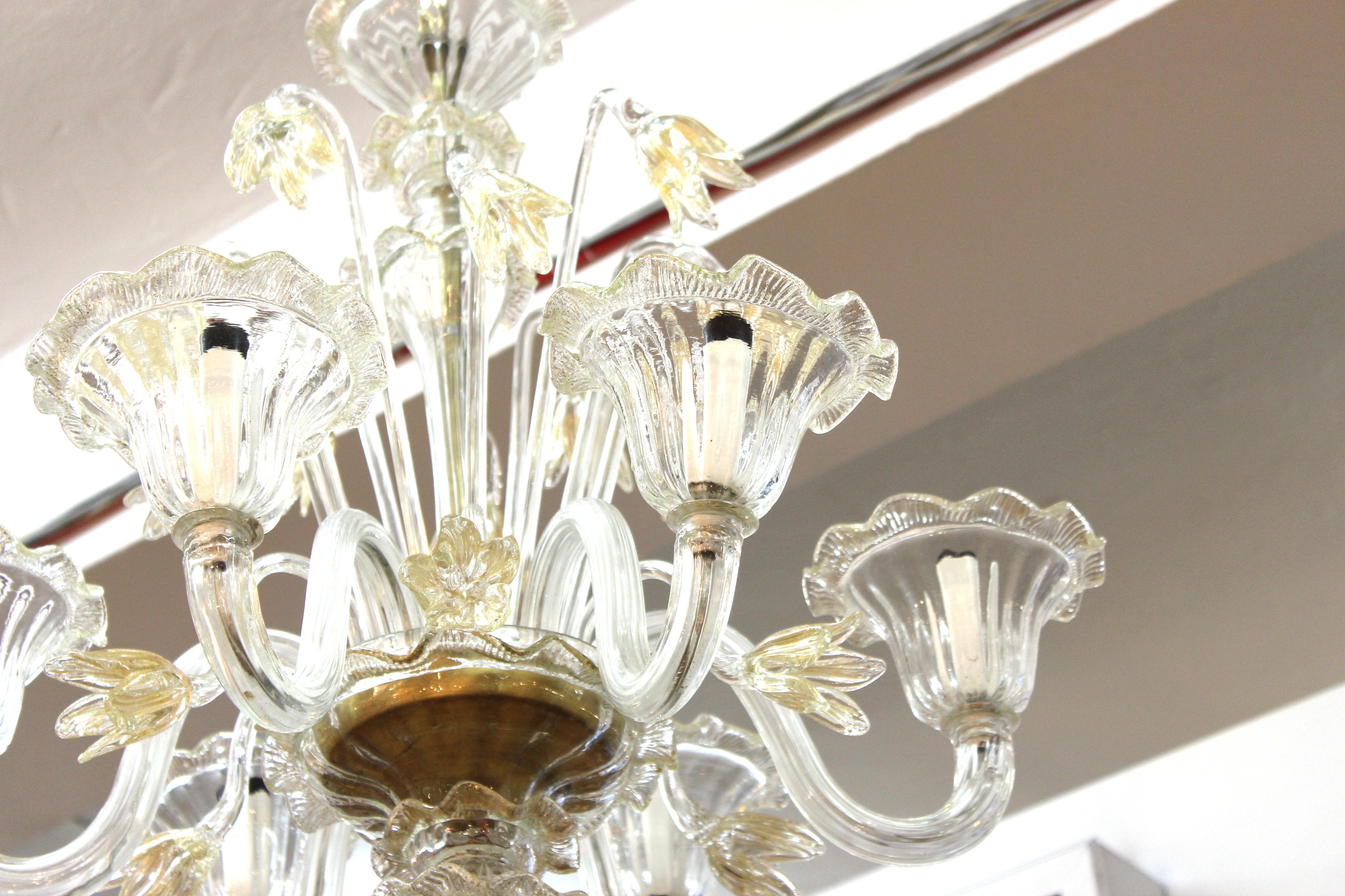 Italian Venetian Murano Chandelier with Gold Flecked Hand Blown Glass