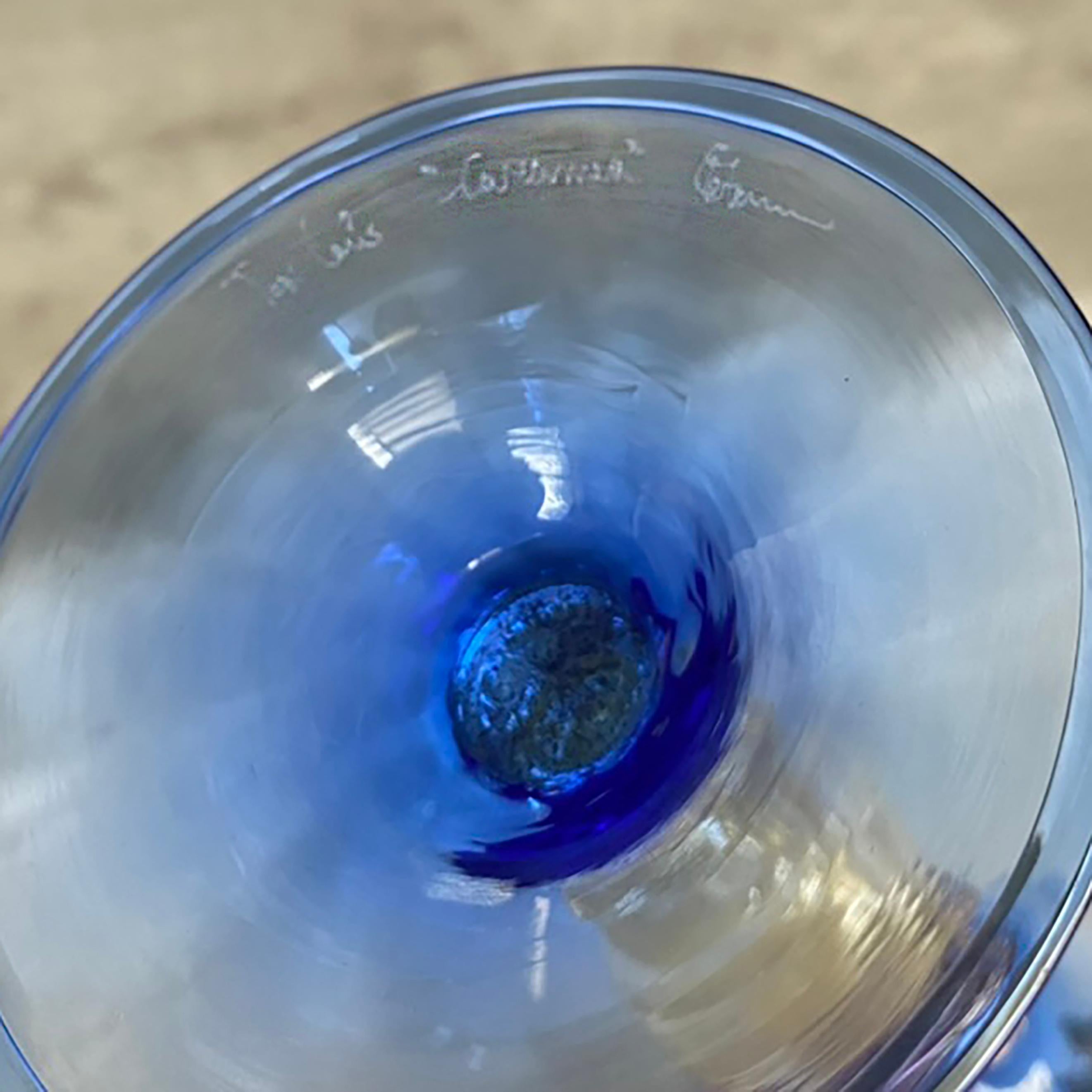 Women's or Men's Venetian MURANO Cobalt Blue Italian Signed Vintage Hand Blown Glass Goblet