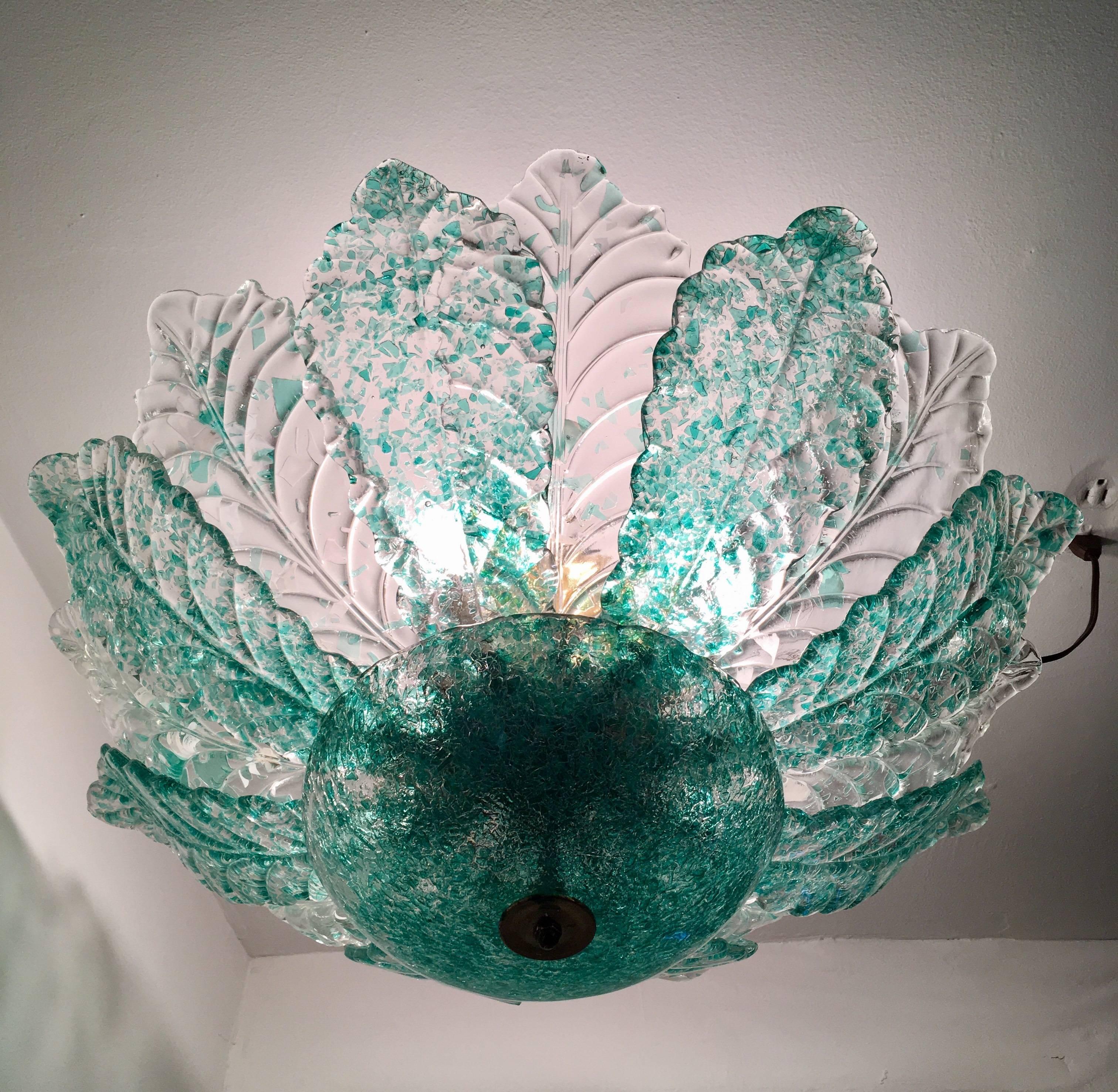 Brass Venetian Murano Glass 1940s Sea Foam Light