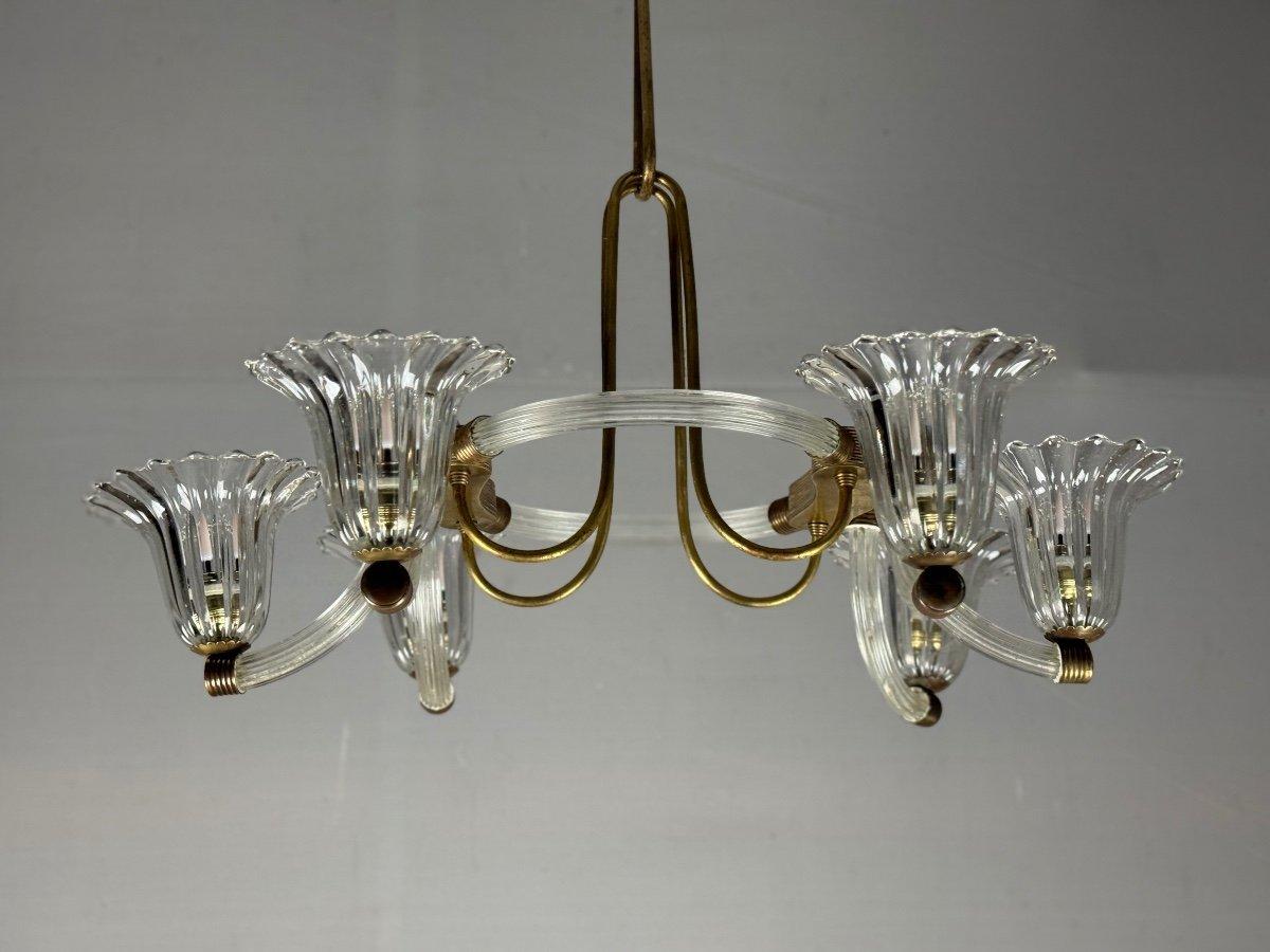 Lampadario in vetro di Murano e ottone del 1950 circa in vendita 4