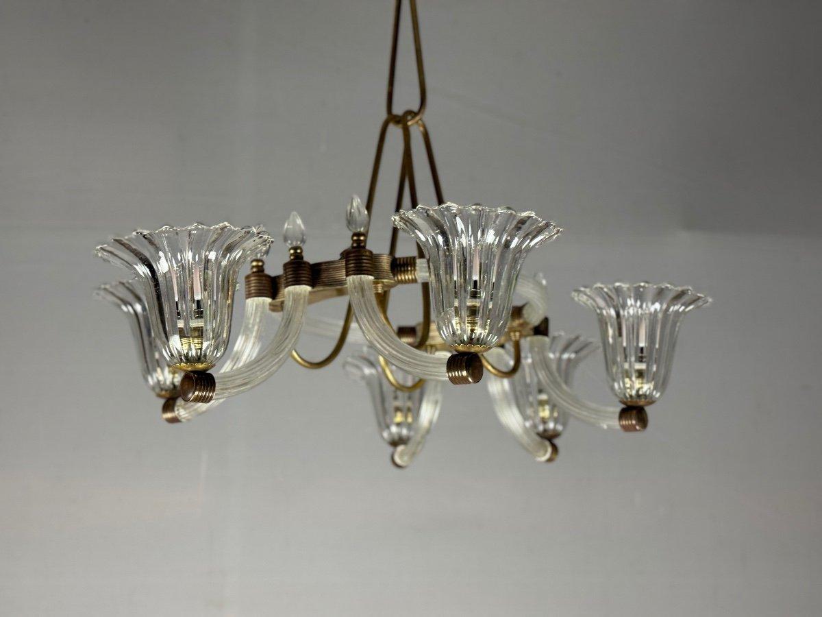 Lampadario in vetro di Murano e ottone del 1950 circa in vendita 6
