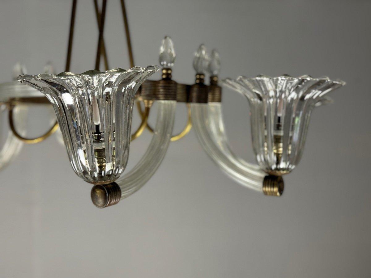 Italiano Lampadario in vetro di Murano e ottone del 1950 circa in vendita