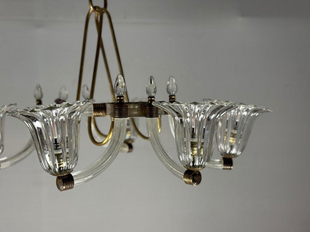 Metallo Lampadario in vetro di Murano e ottone del 1950 circa in vendita