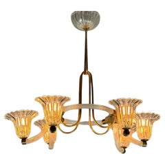 Venetian Murano Glass and Brass Chandelier circa 1950