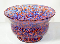 Venetian Murano Glass Bowl in Orange and Blue Sprinkles Italy 1970