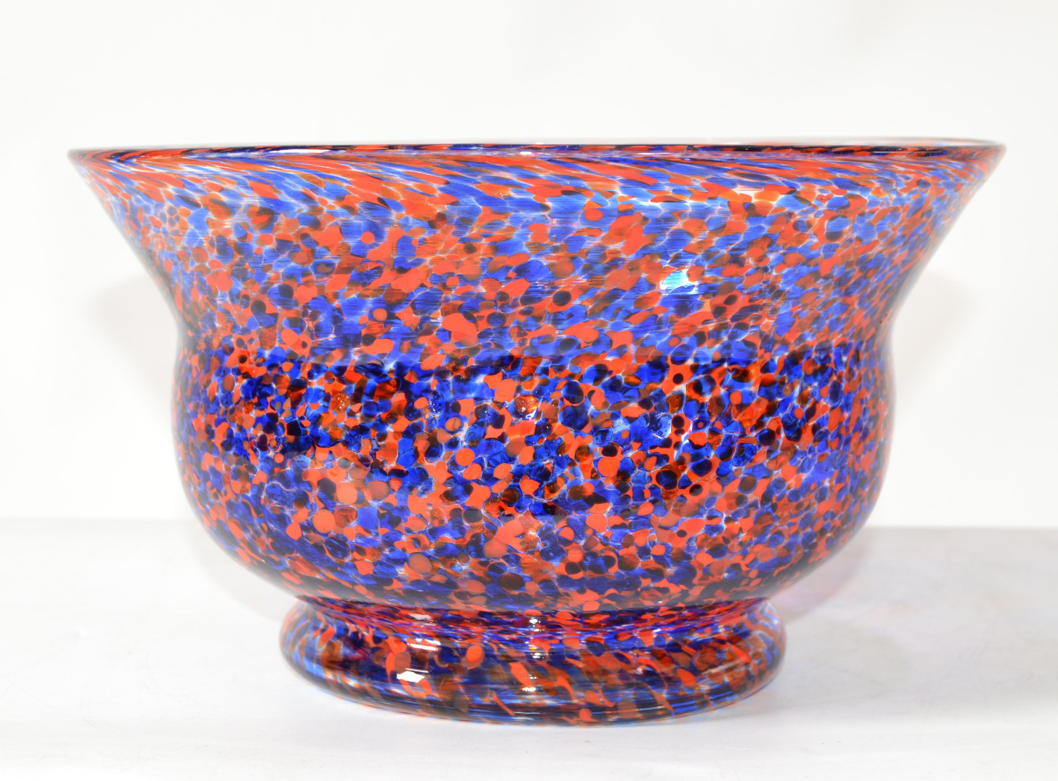 Venetian Murano Glass Bowl in Orange and Blue Sprinkles Italy 1970 For Sale 2