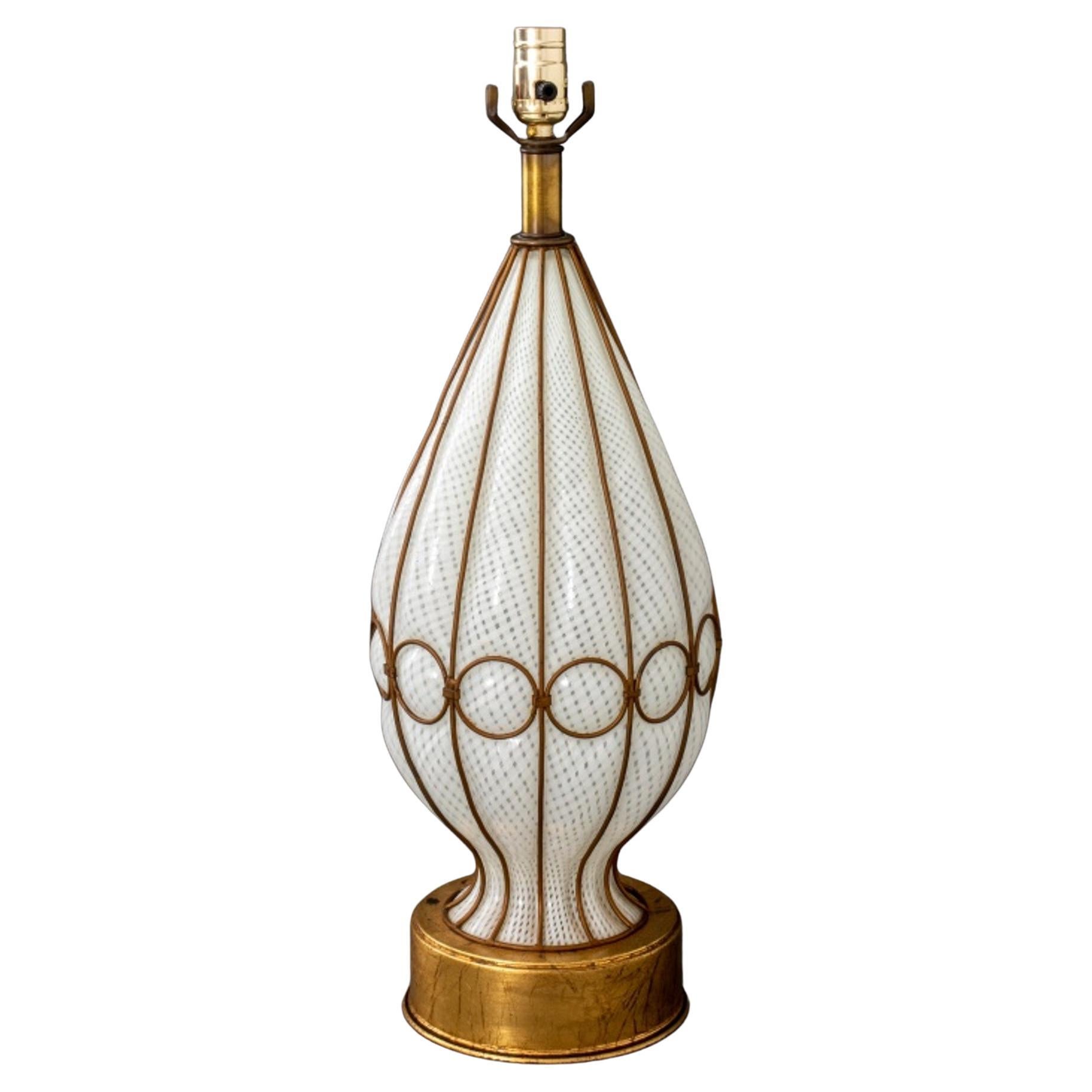Lampe de table en forme de cage en verre vénitien de Murano