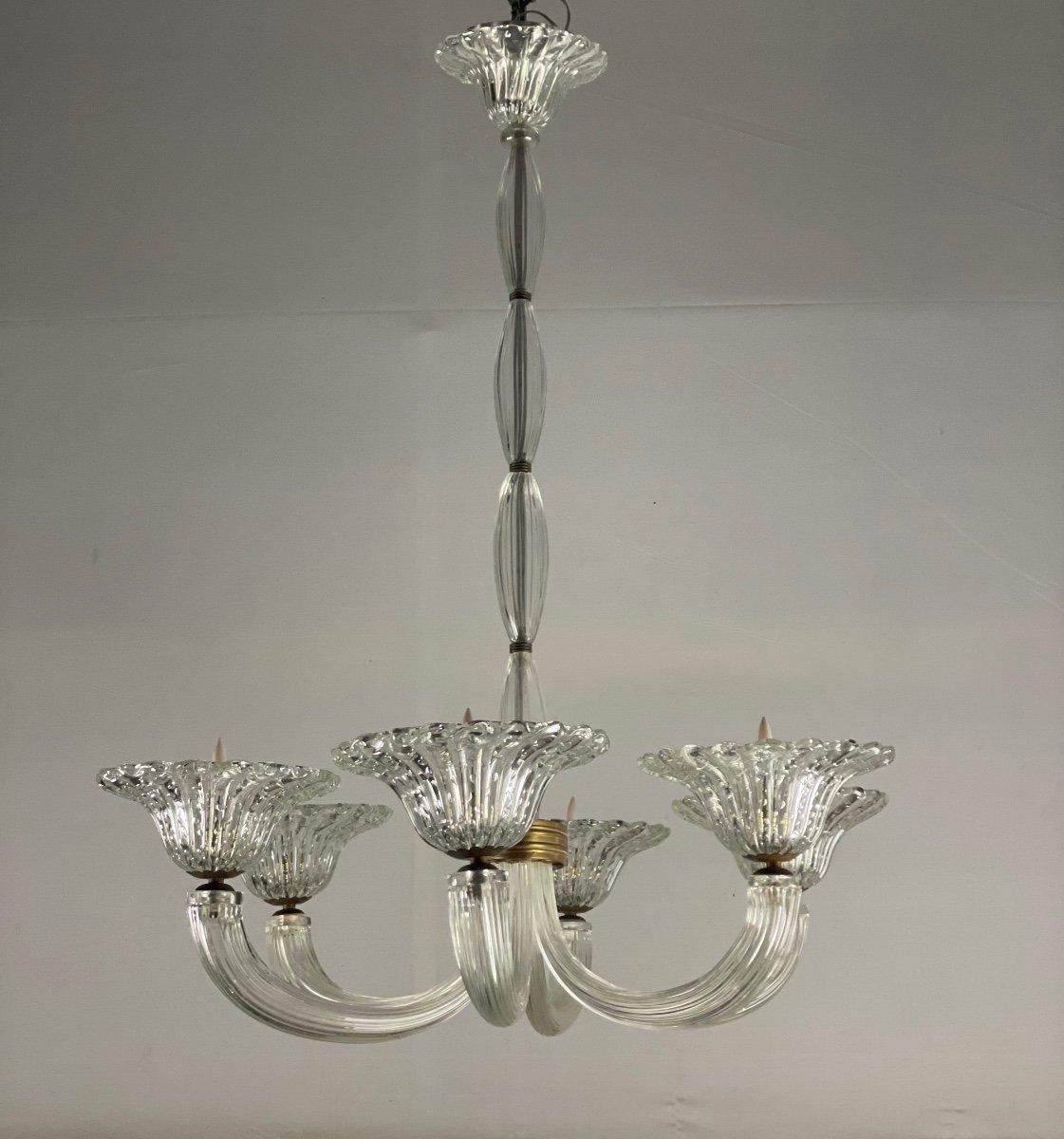 Venetian chandelier in Murano glass, 6 arms of light, new electrification.