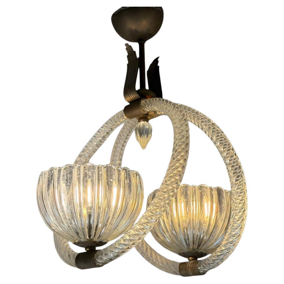 Venetian Murano Glass Chandelier, Art Deco Style, Italy, Circa 1950