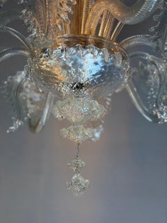 Lustre vénitien en verre de Murano, à six bras de lumière, vers 1940
