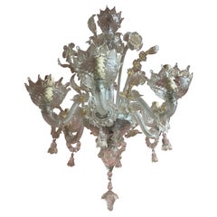 Venetian Murano Glass Chandelier with Gold Accents 1980s Italy