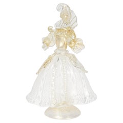Venetian Murano Glass Commedia dell'arte White Zanfirico Cane Figurine