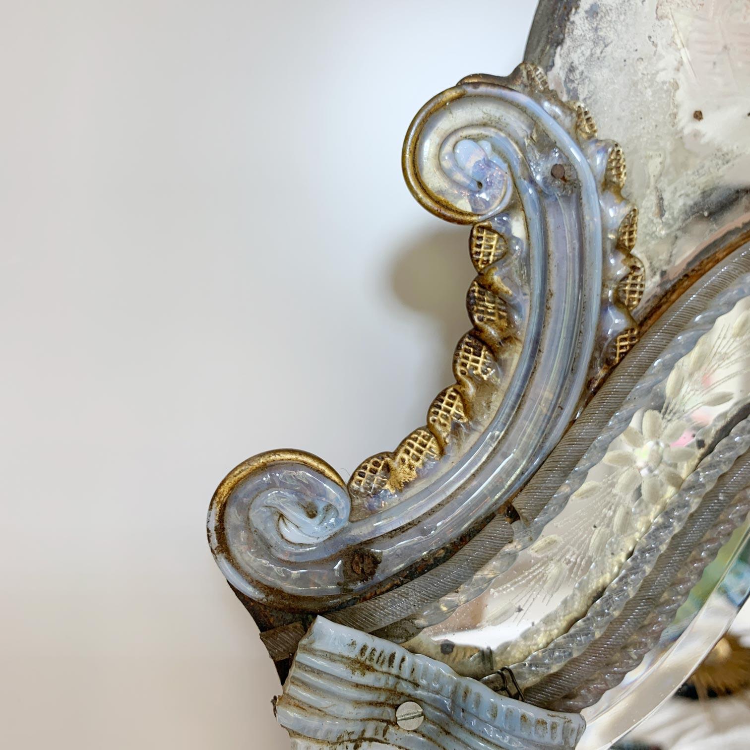 Baroque Venetian Murano Glass Etched Griffon Mirror 19th Century