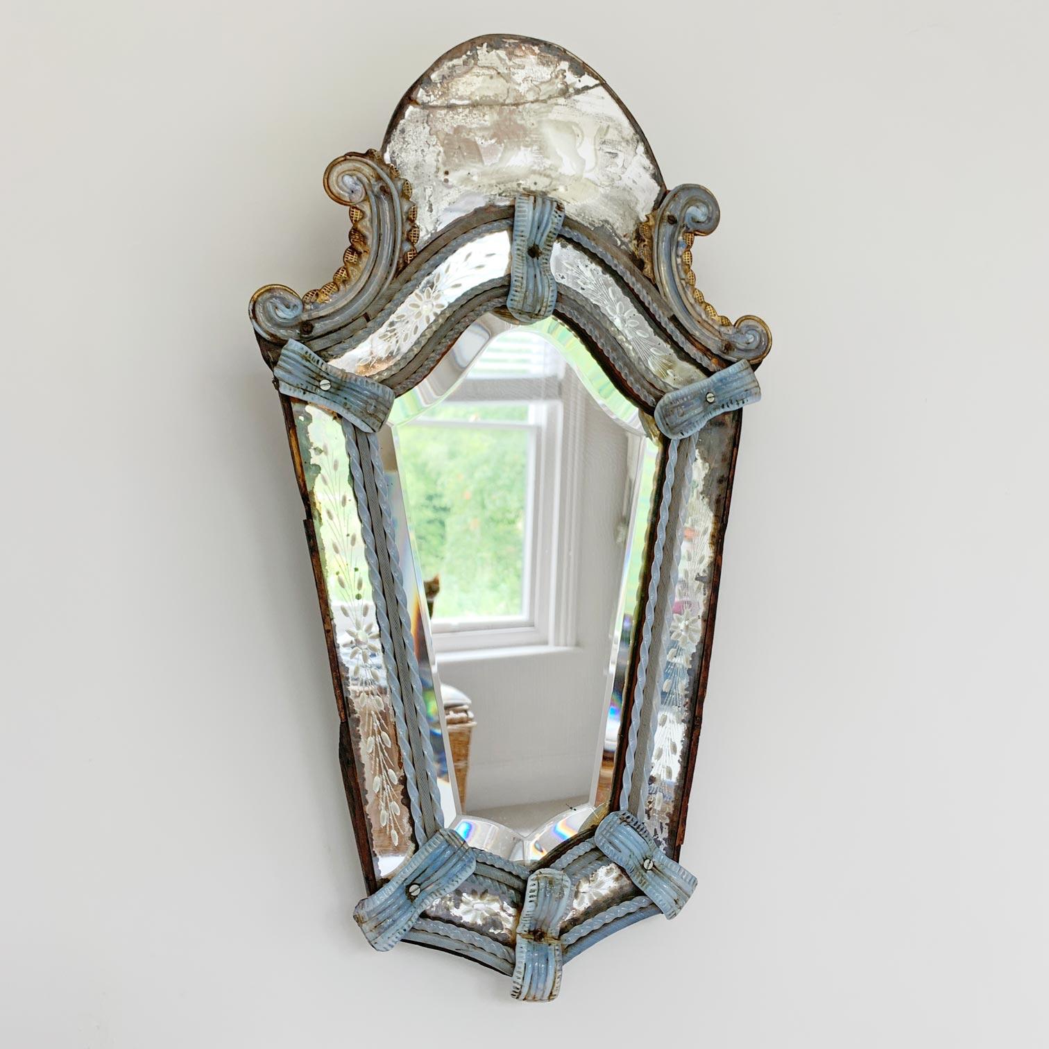 Venetian Murano Glass Etched Griffon Mirror 19th Century 1