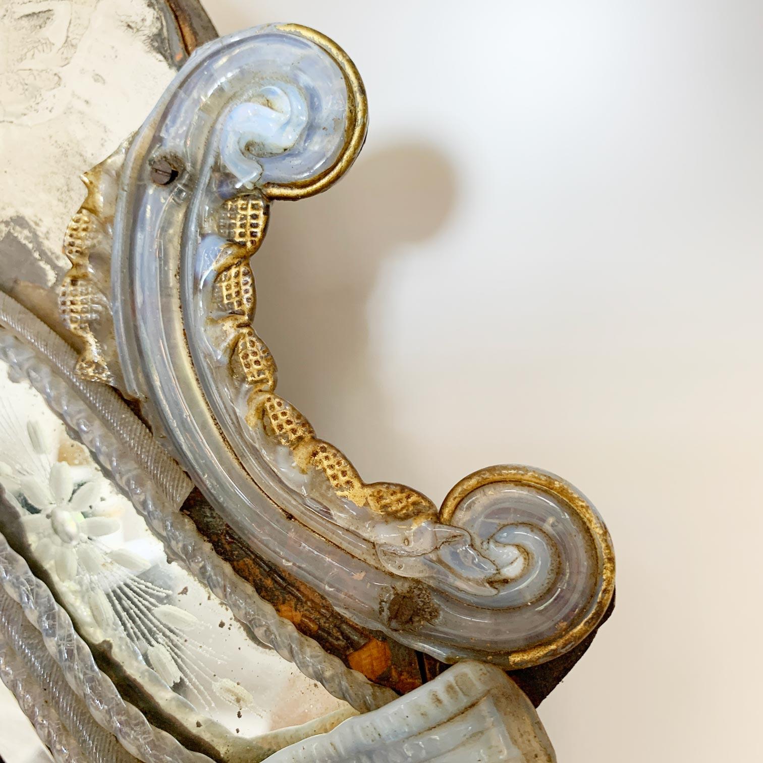 Venetian Murano Glass Etched Griffon Mirror 19th Century 2