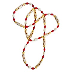 Venetian Murano Glass Eye-Bead Murrine Necklace with Cultured Baroque Pearls