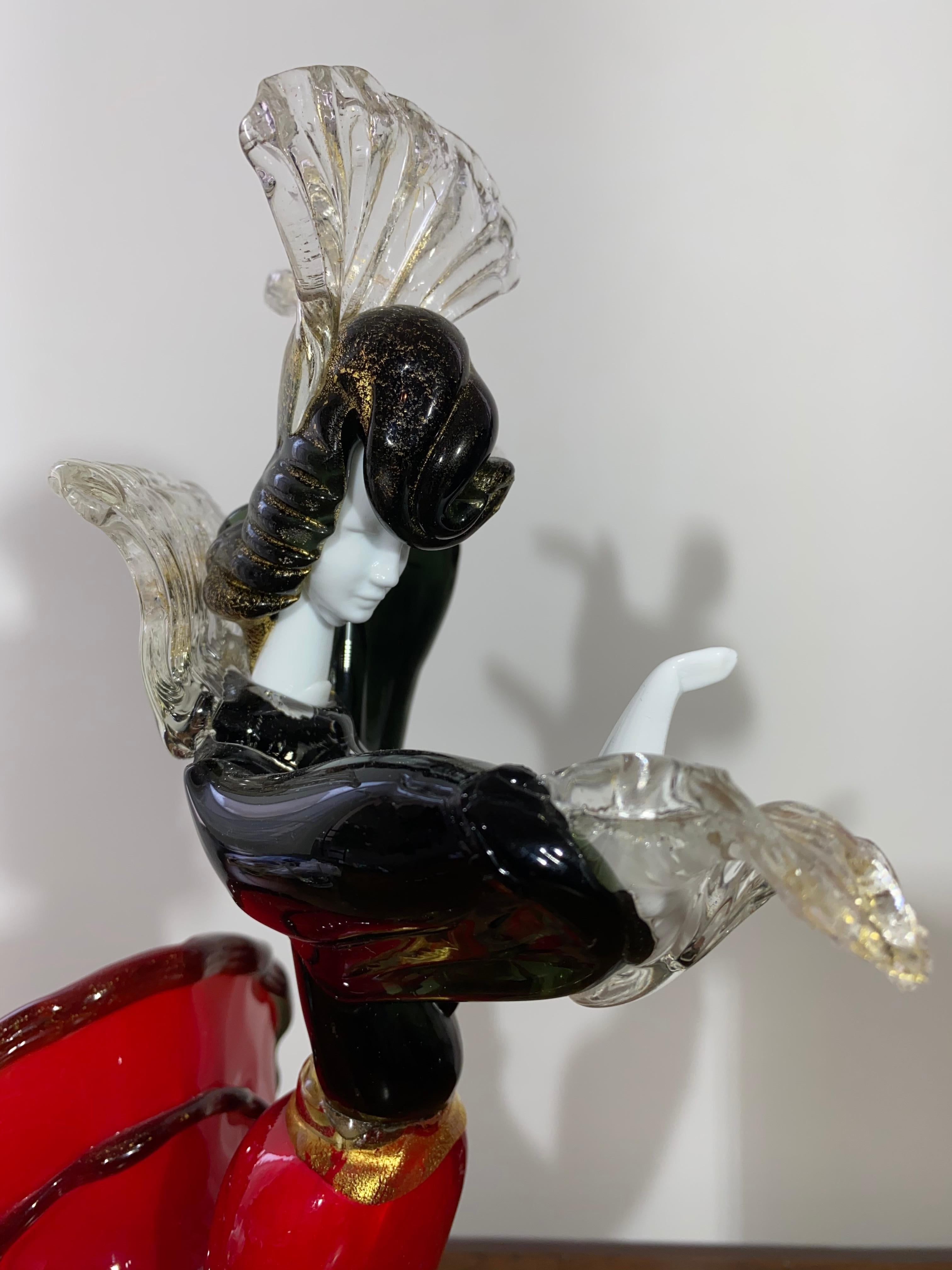 20th Century Venetian Murano Glass Flamenco Dancer Figurine, 1950 For Sale