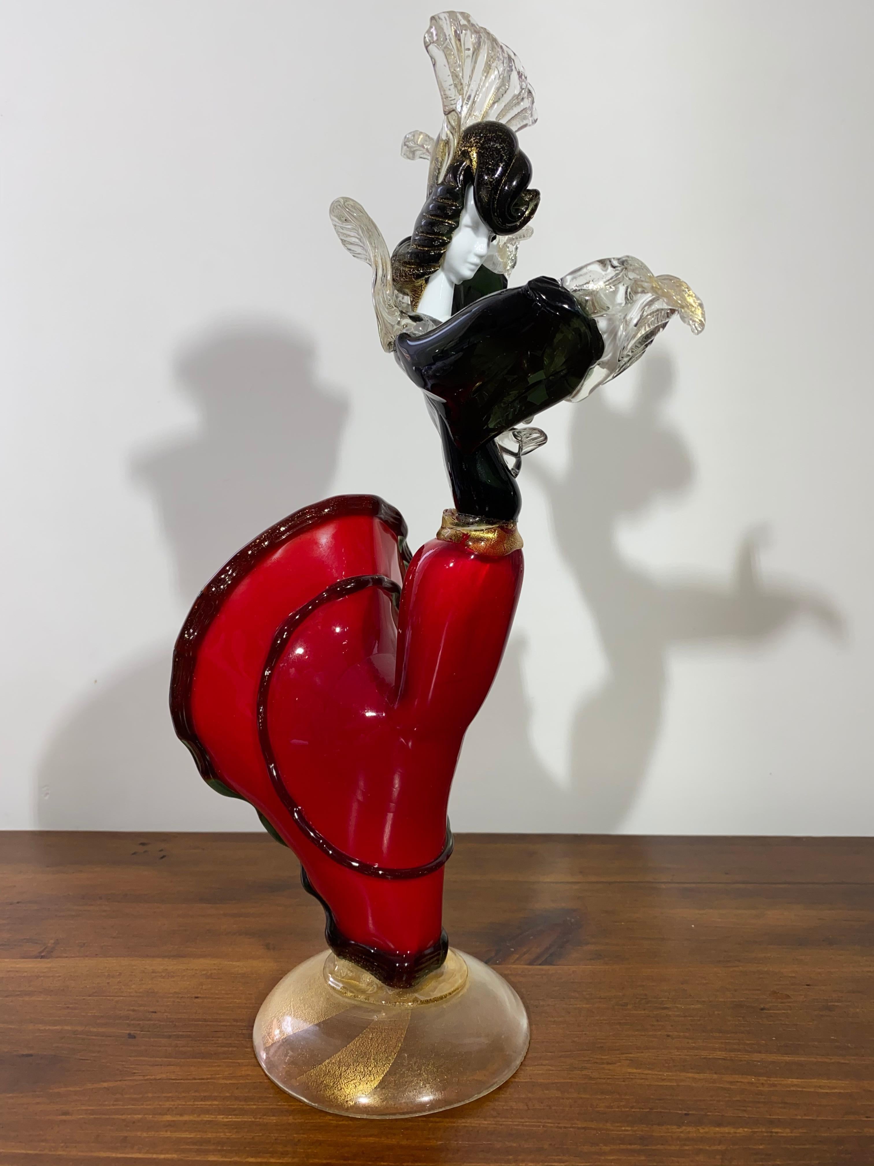 Mid-Century Modern Venetian Murano Glass Flamenco Dancer Figurine, 1950 For Sale